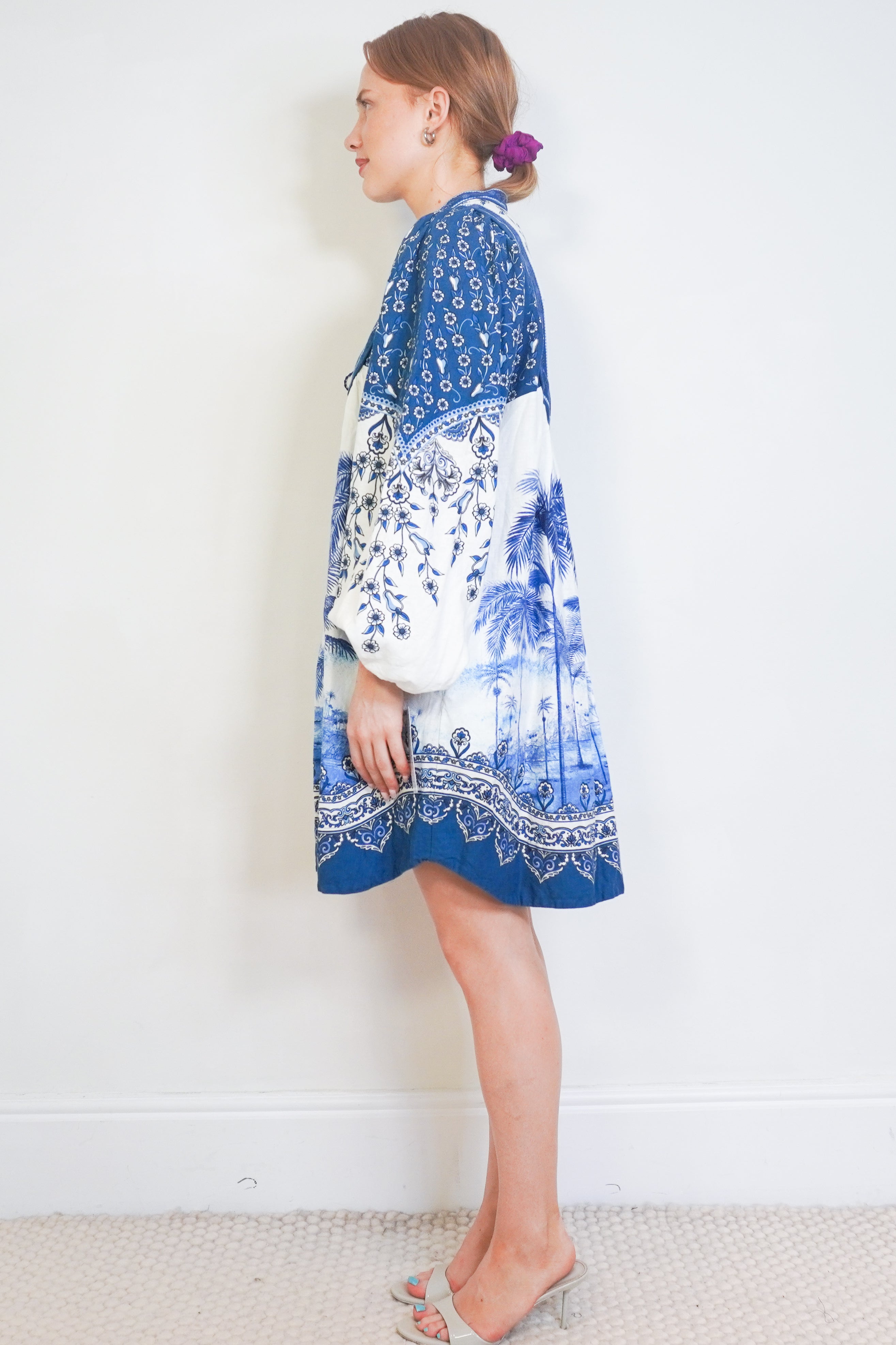 FARM Rio Off-White Palm Tree Beach Mini Dress side photo chelsea london