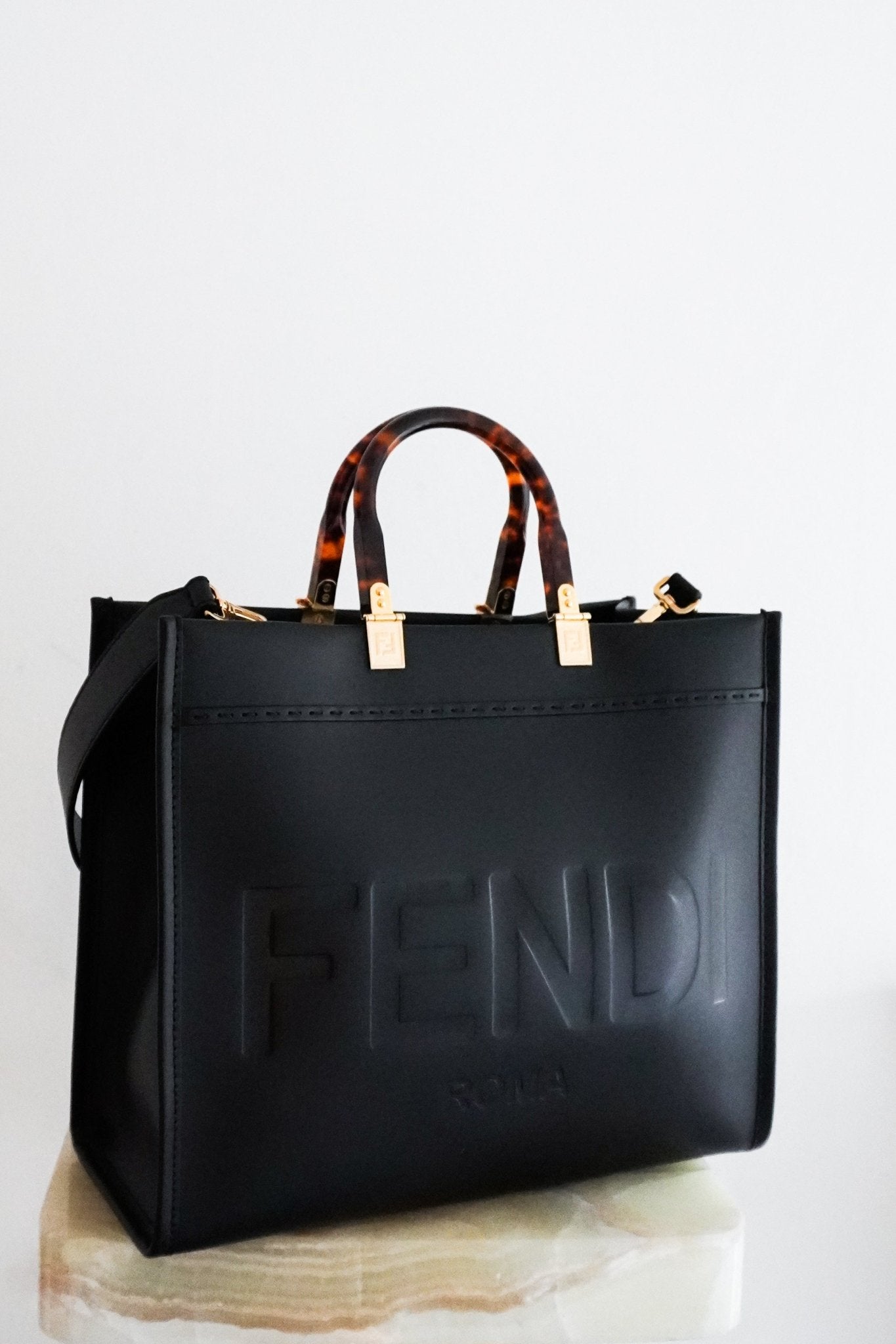 Fendi Sunshine Medium Black Leather Tote Bag RRP £2250 | Authentic Preloved - Reloved Again