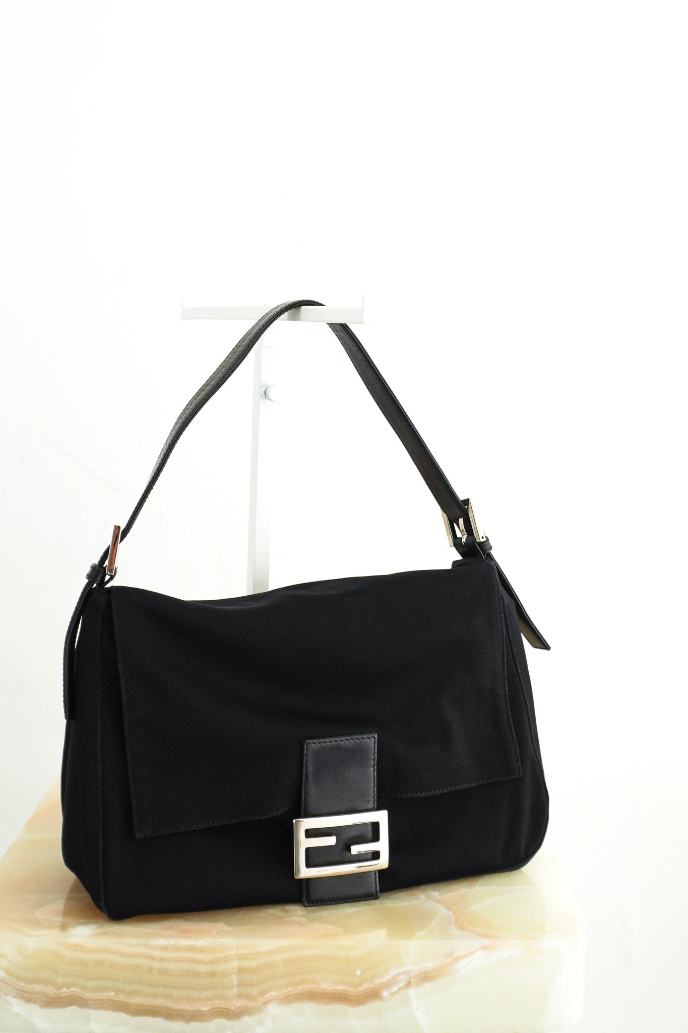 Fendi Vintage Zucca Mama Forever Baguette Shoulder Bag in Black | Authentic Preloved - Reloved Again