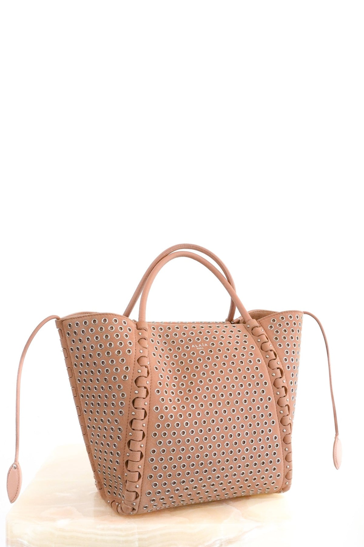 Alaïa Le Hinge Small Eyelet Tote Bag in Tan Suede (RRP £1680) | Authentic Preloved - Reloved Again