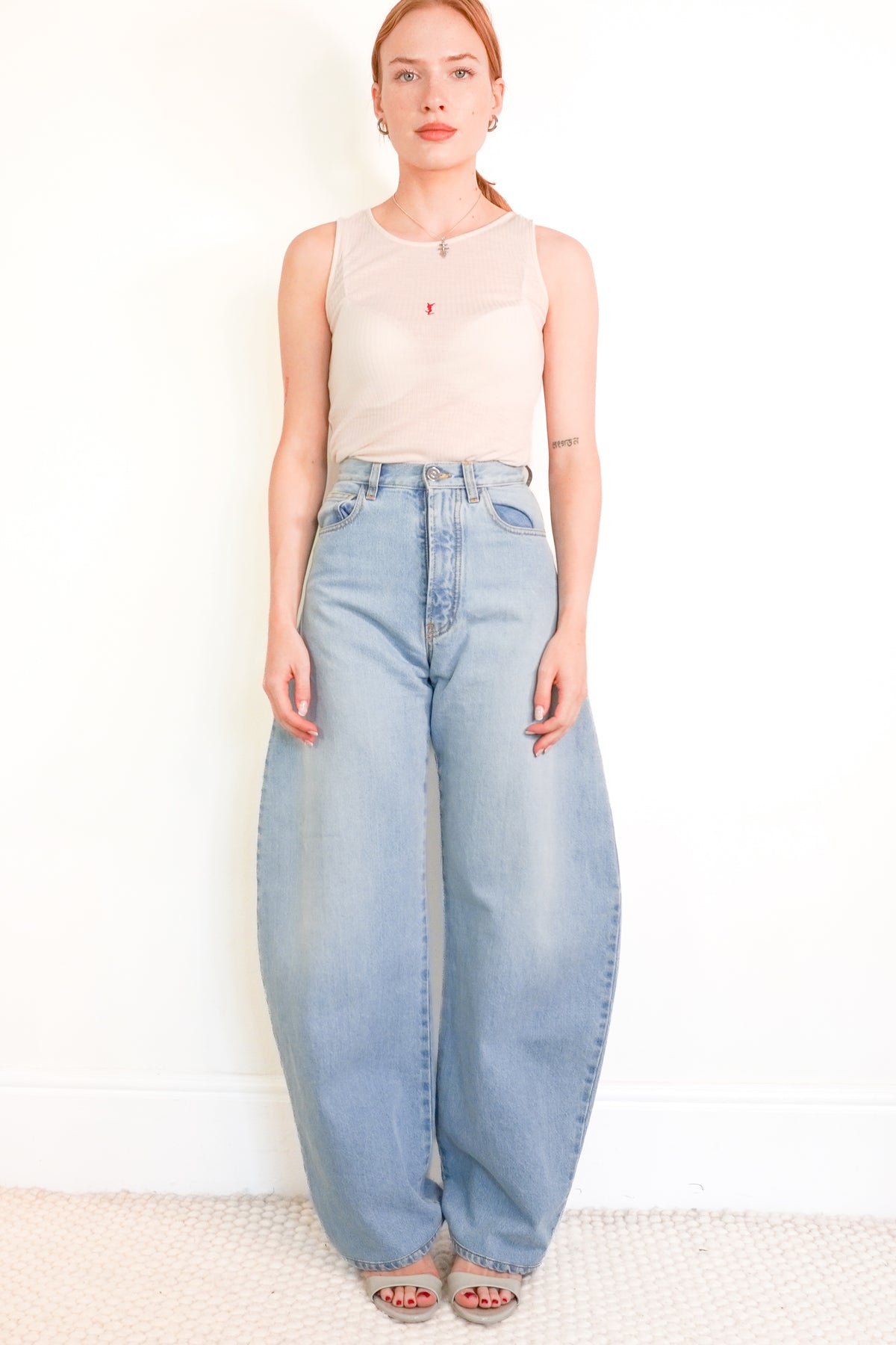 Front: Alaia High-Rise Barrel Jeans