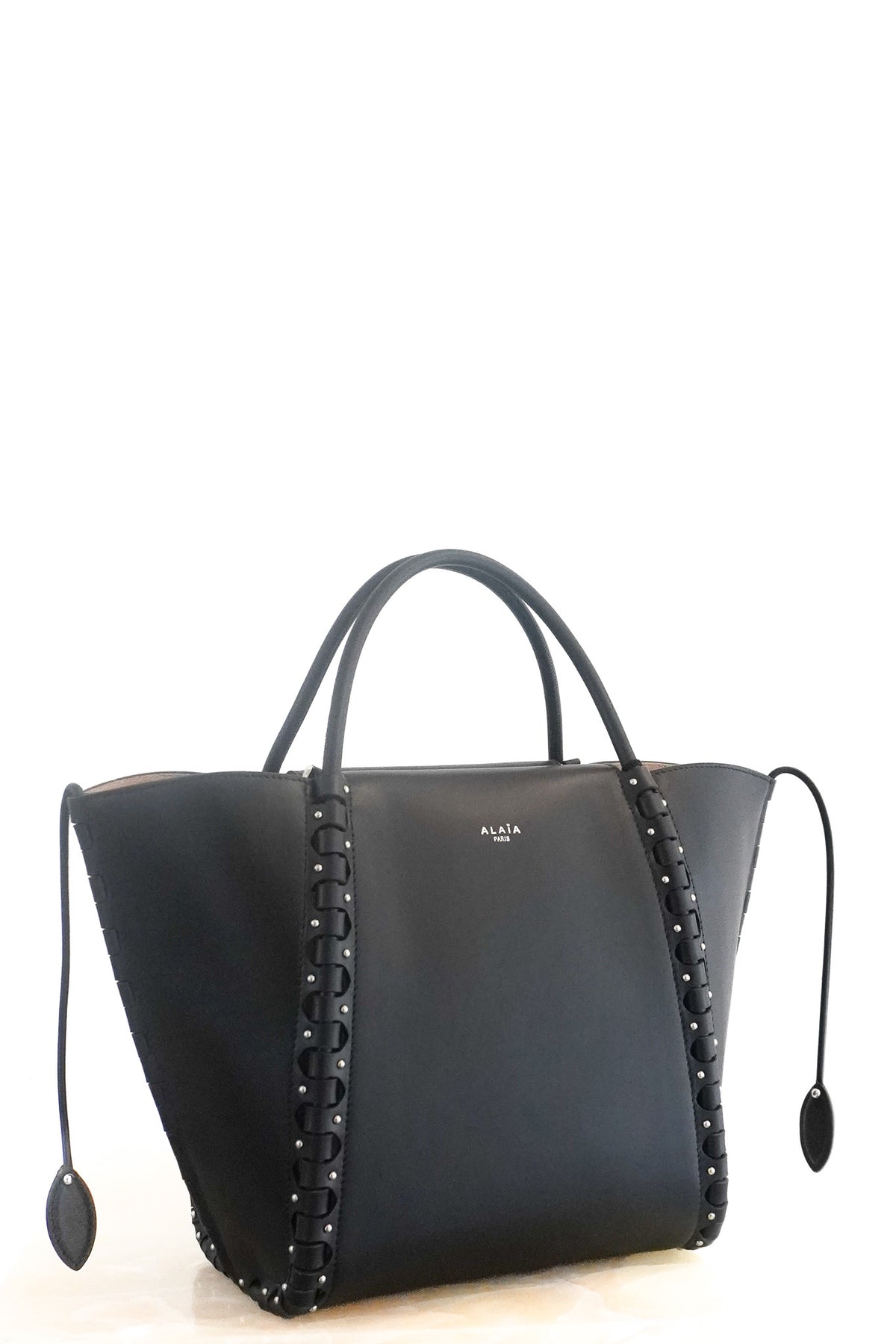 Front: Alaia Le Hinge Black Small Tote Bag