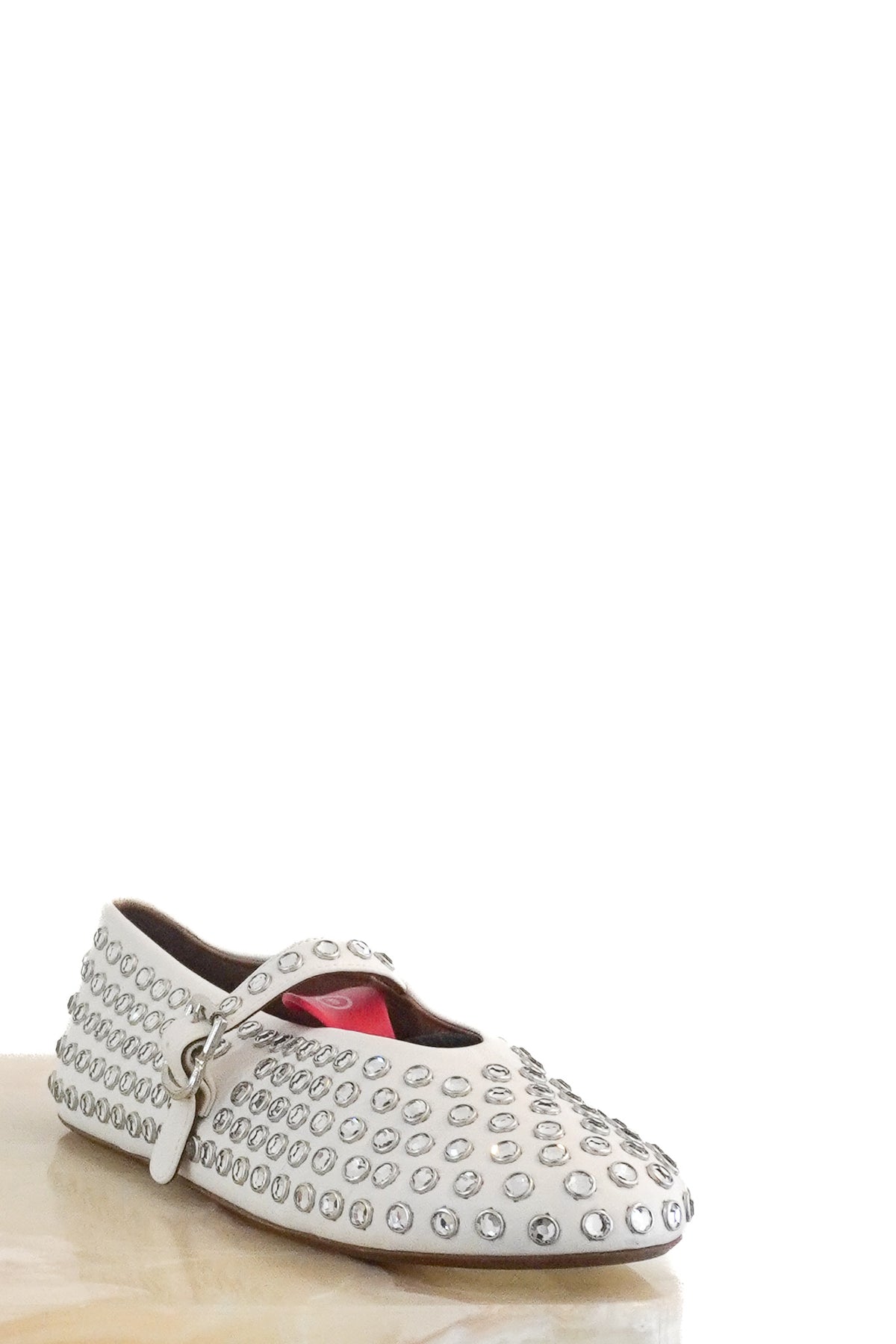 Front: Alaia White Strass Lambskin Ballerina Flats