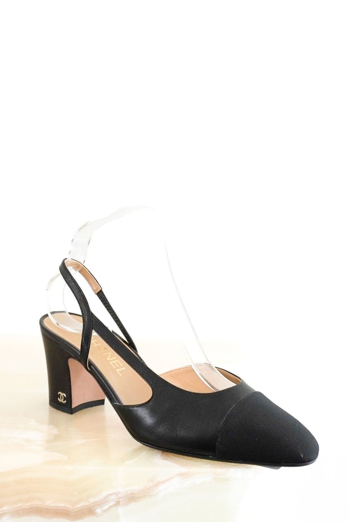 Front Chanel Black Slingbacks