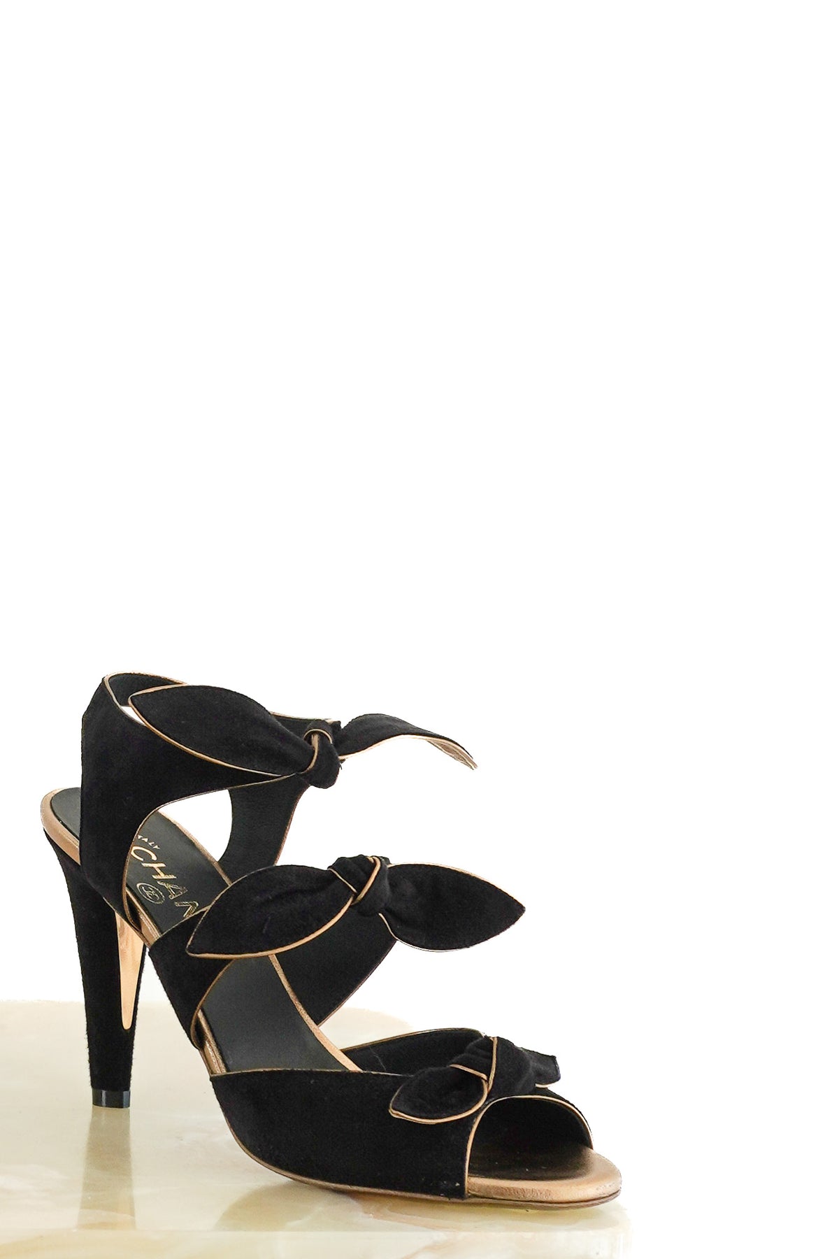 Front: Chanel Black and Gold Bow Heels