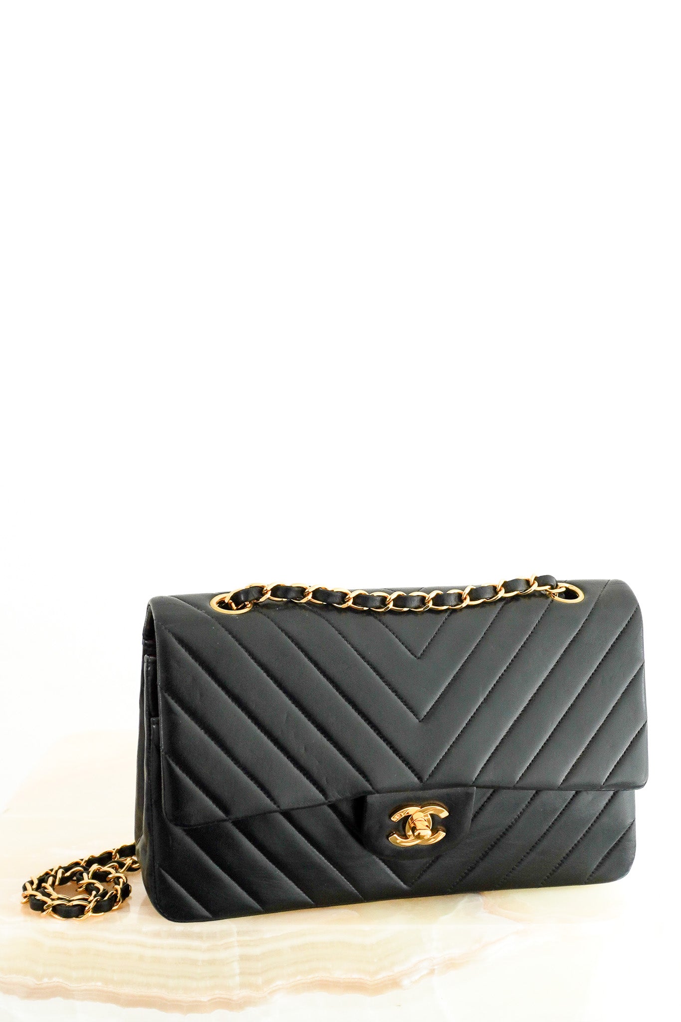 Chanel Classic Chevron Medium Double Flap Bag in Black Lambskin & Gold Hardware | Authentic Preloved - Reloved Again