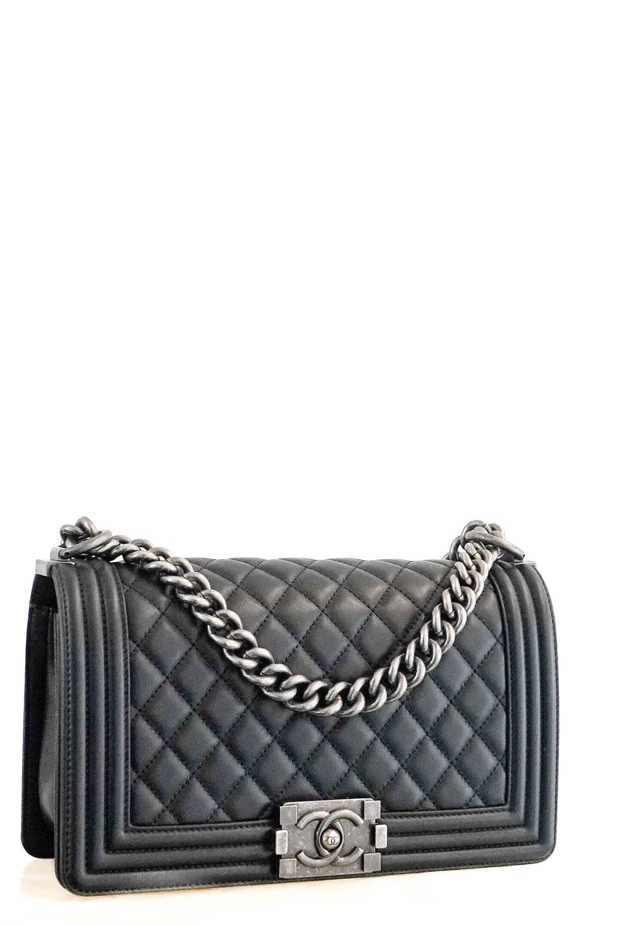 Front: Chanel Medium Boy Bag in Black Quilted Lambskin Leather