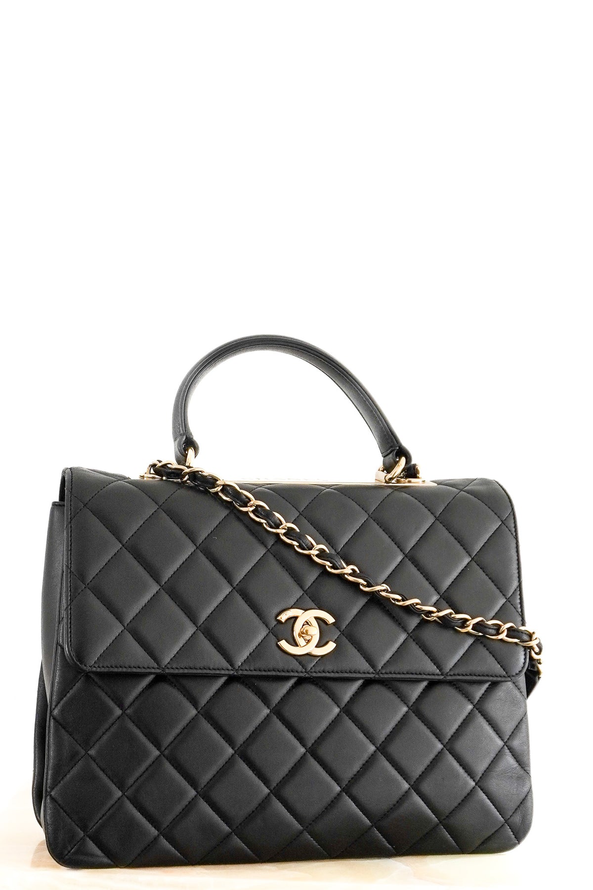 Front: Chanel Trendy CC Flap Bag in Black Quilted Leather