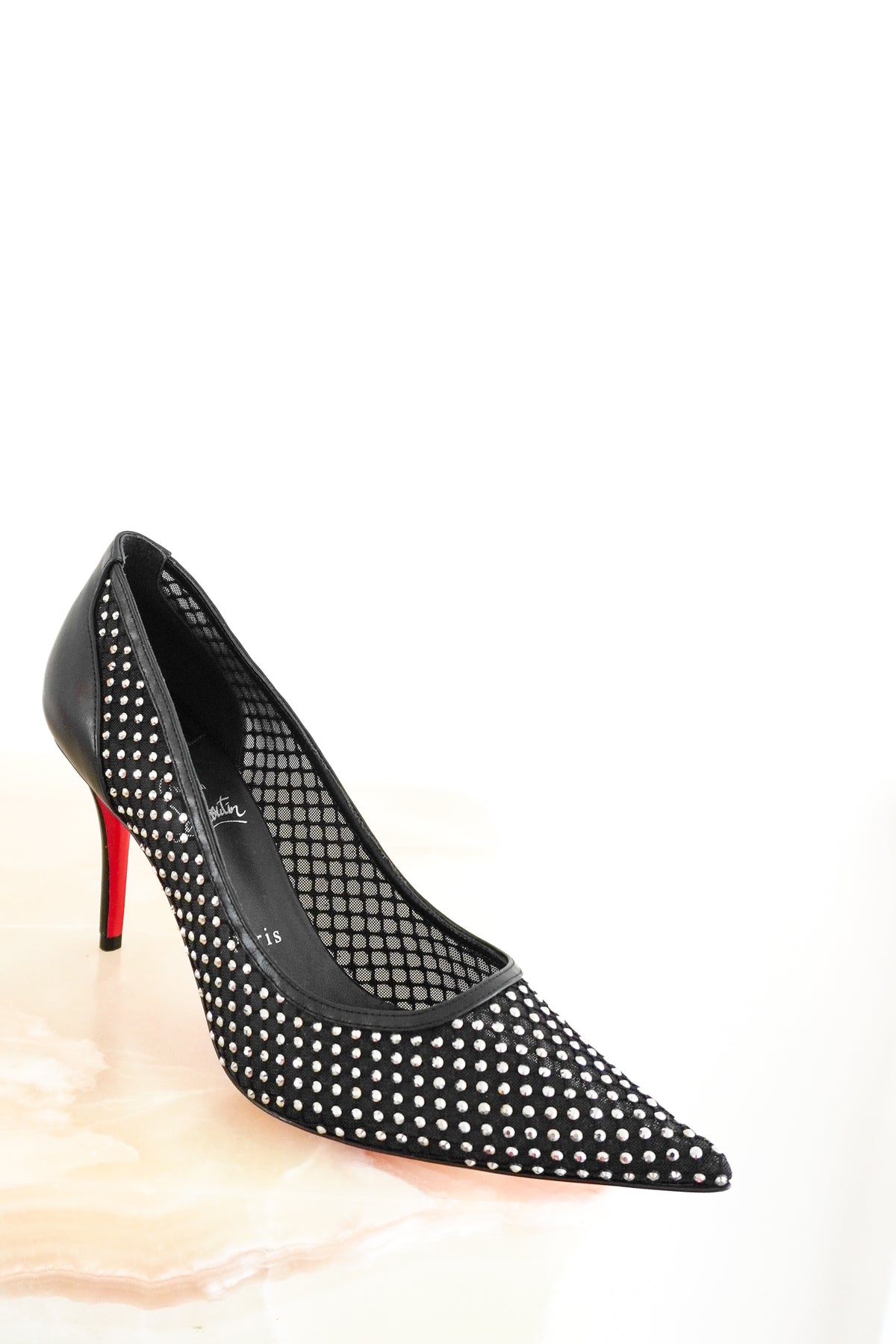 Front Christian Louboutin Apostropha Mesh Pumps