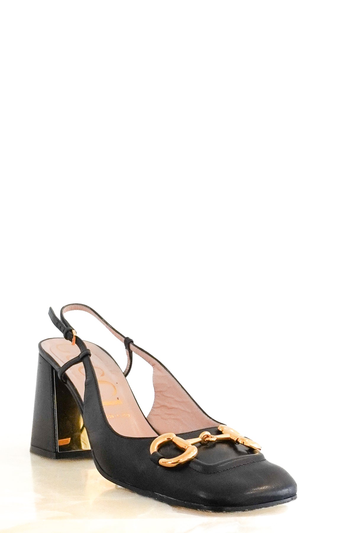 Front: Gucci Baby Horsebit Black Leather Slingback Pumps