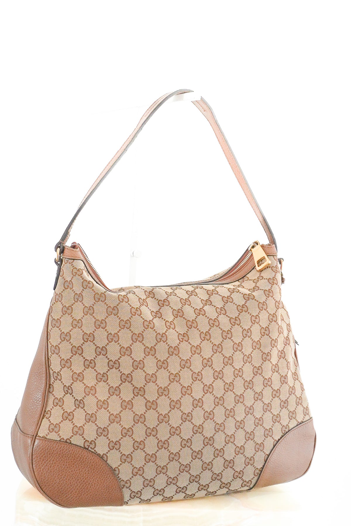 Front: Gucci Large GG Monogram Canvas Brown Leather Hobo Ba