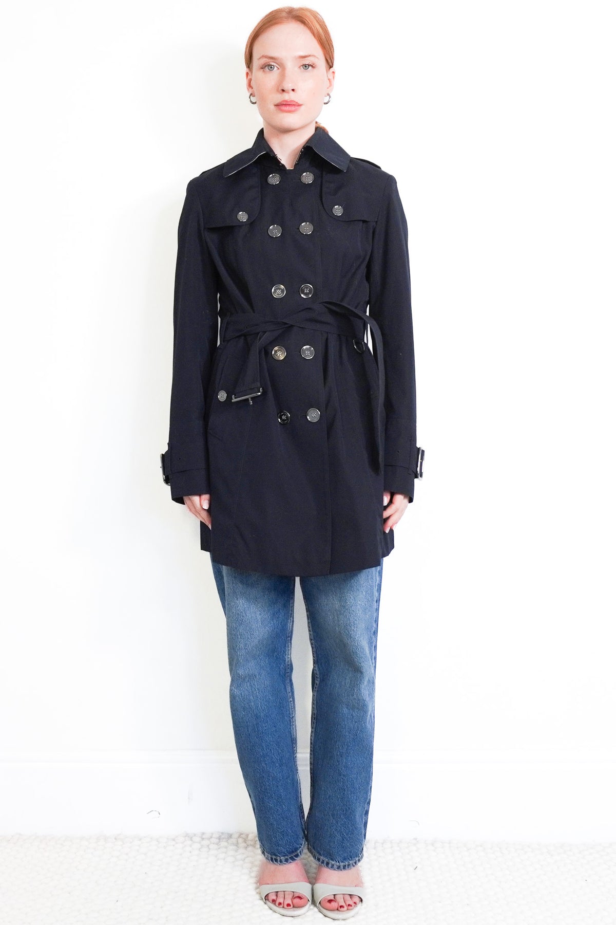 Front Image: Burberry Navy Trench Coat
