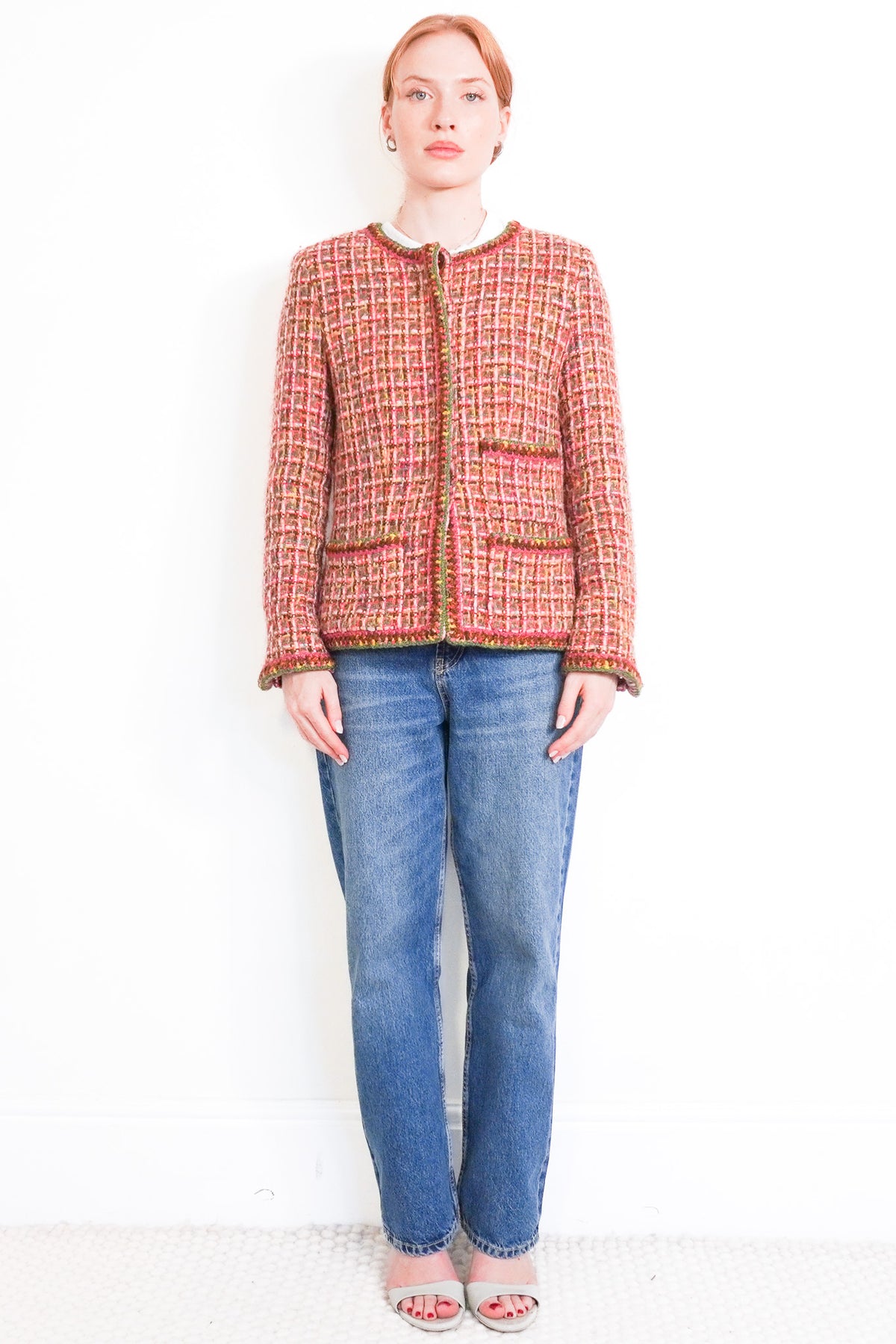 Chanel Vintage Pink and Green Multicolour Tweed Jacket | Authentic Preloved