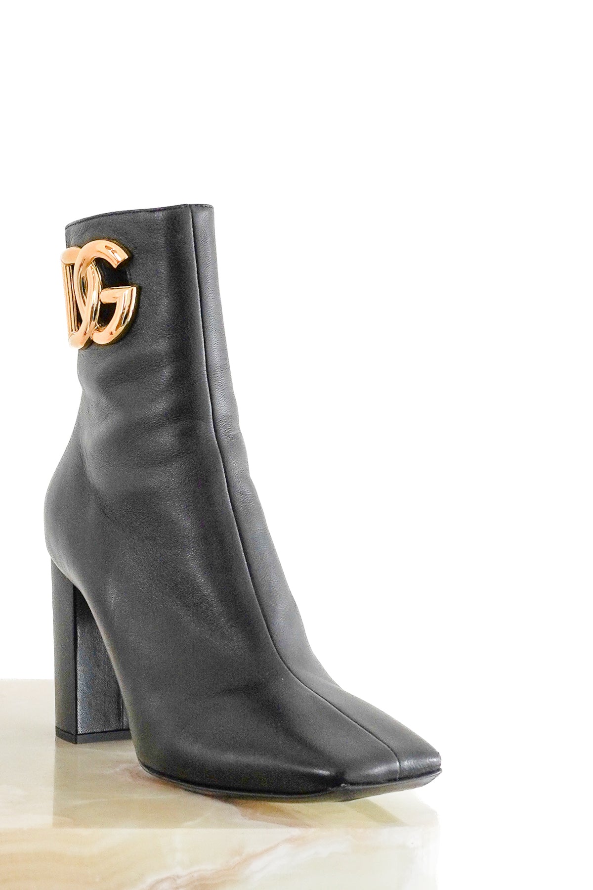 Front Image: Dolce & Gabbana Black Lambskin Leather Ankle Boots