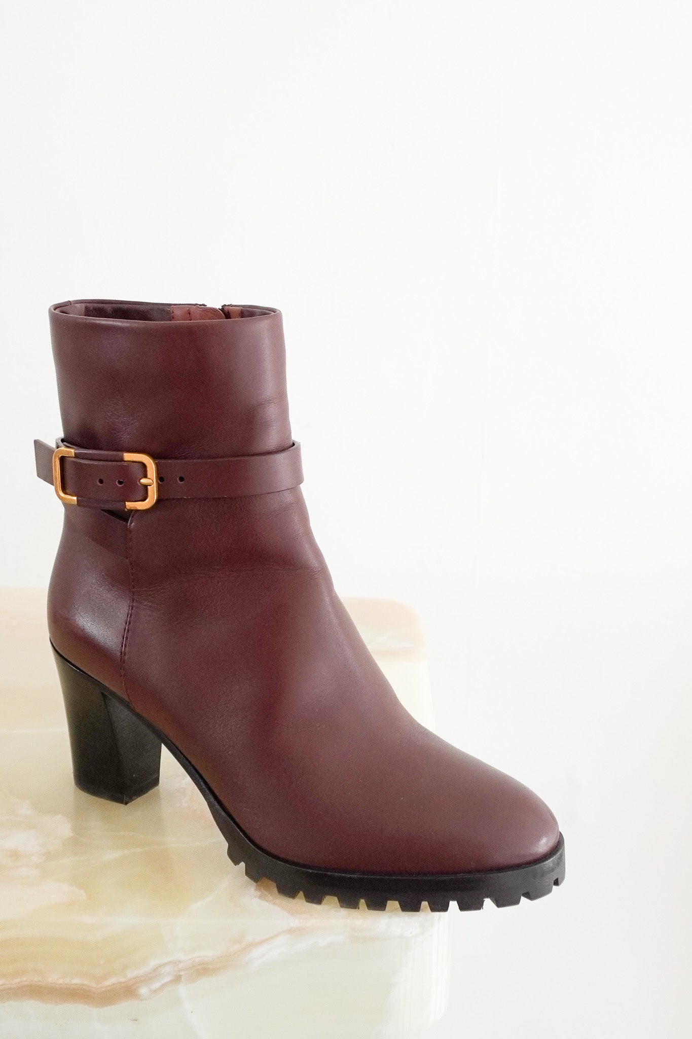 Front Image: Loro Piana Burgundy Ankle Boots Chelsea London
