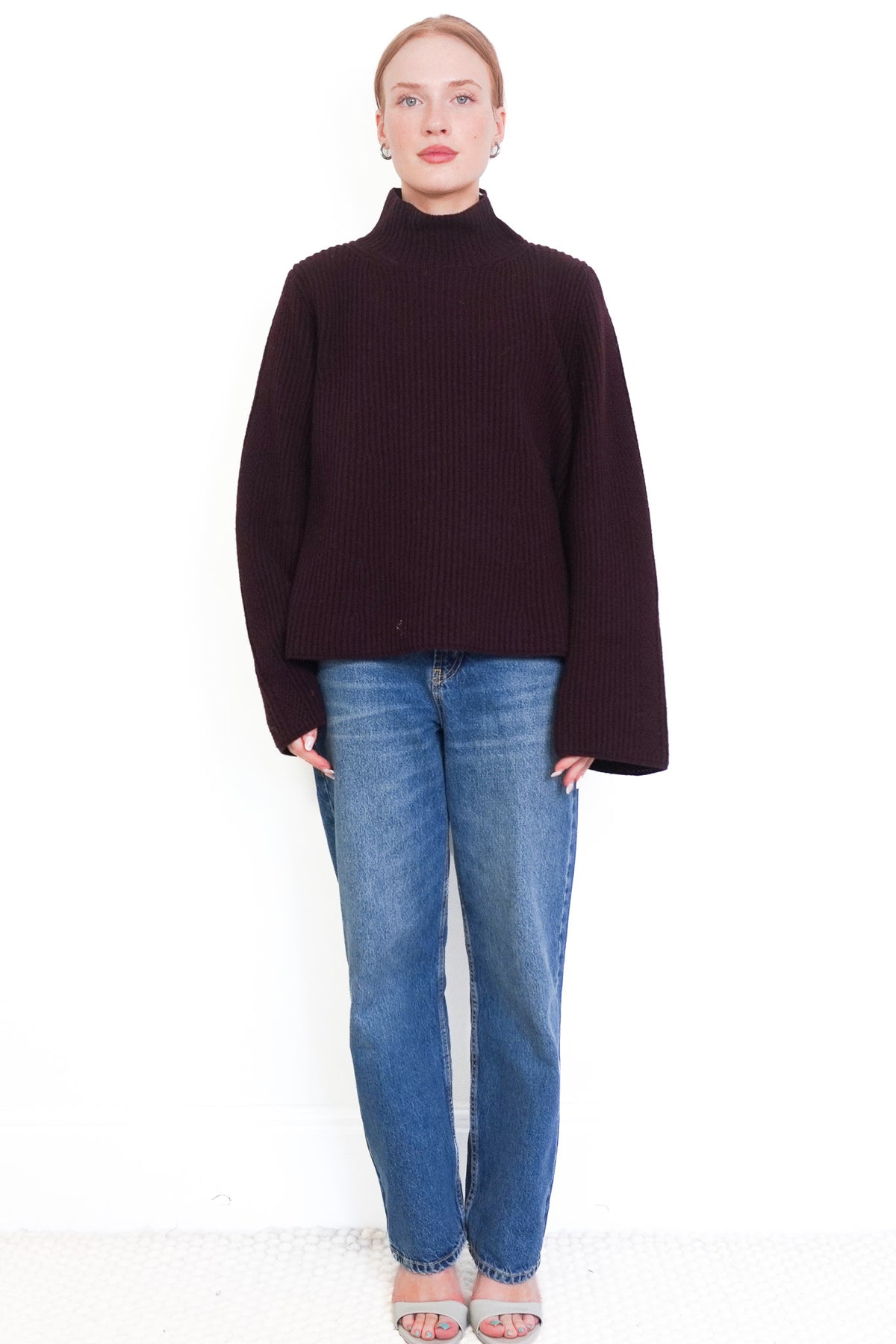 Front Image: ME+EM Brown Knitted Wool Ribbed Jumper Chelsea London