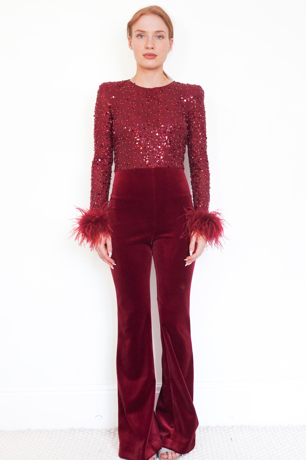 Nadine Merabi Red Sequin and Velvet Playsuit (RRP £250) |Authentic Preloved - Reloved Again