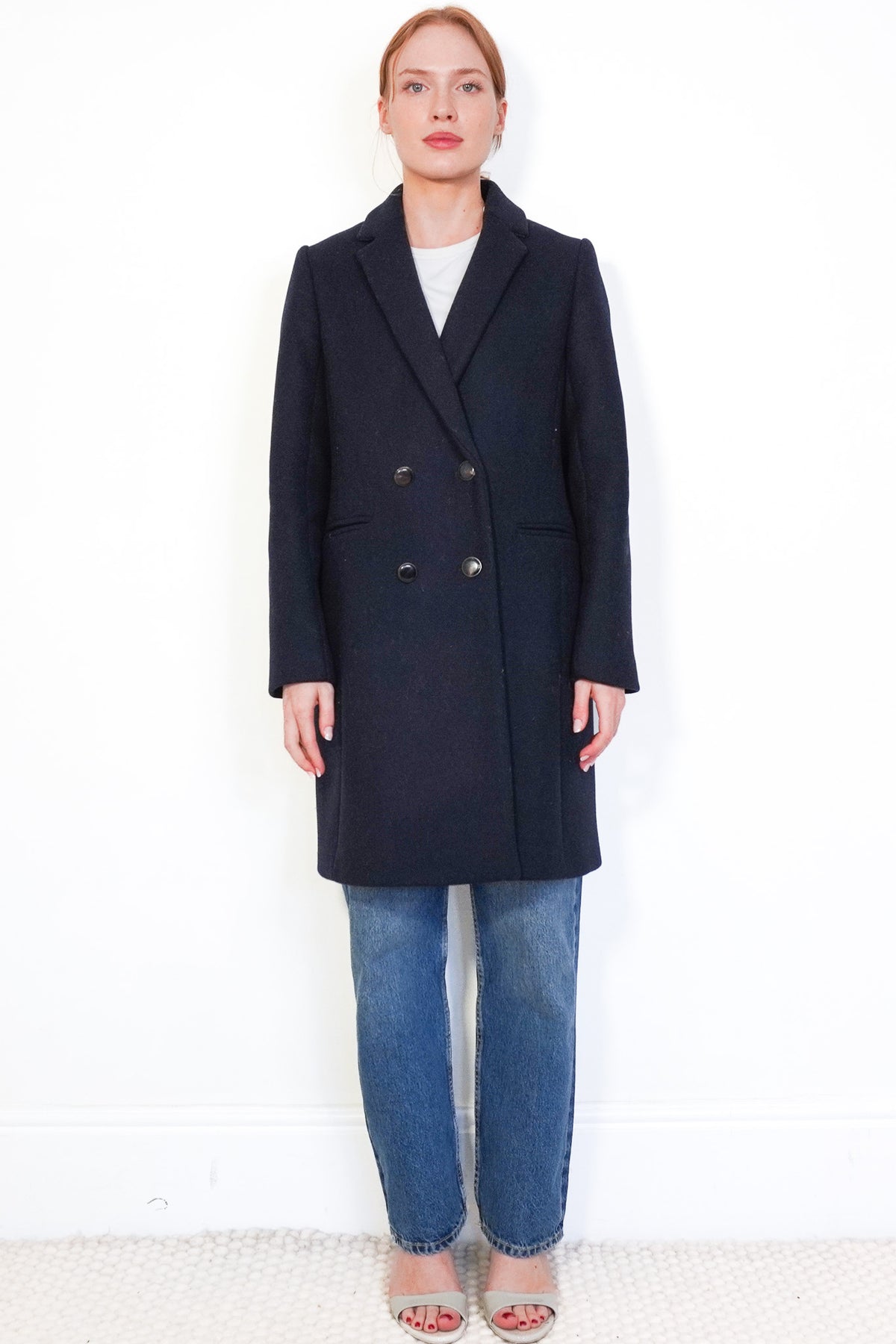 Sezane Navy Long Wool Coat (RRP £470) | Authentic Preloved - Reloved Again