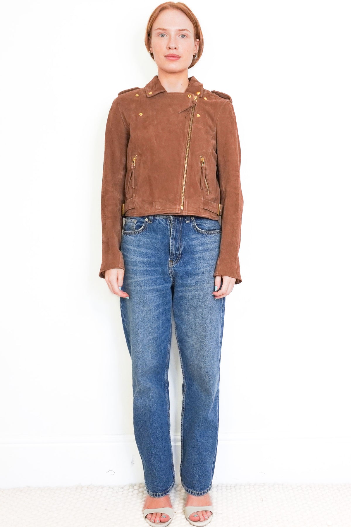Front Image: Sezane Zig Jacket in Camel Suede Chelsea London