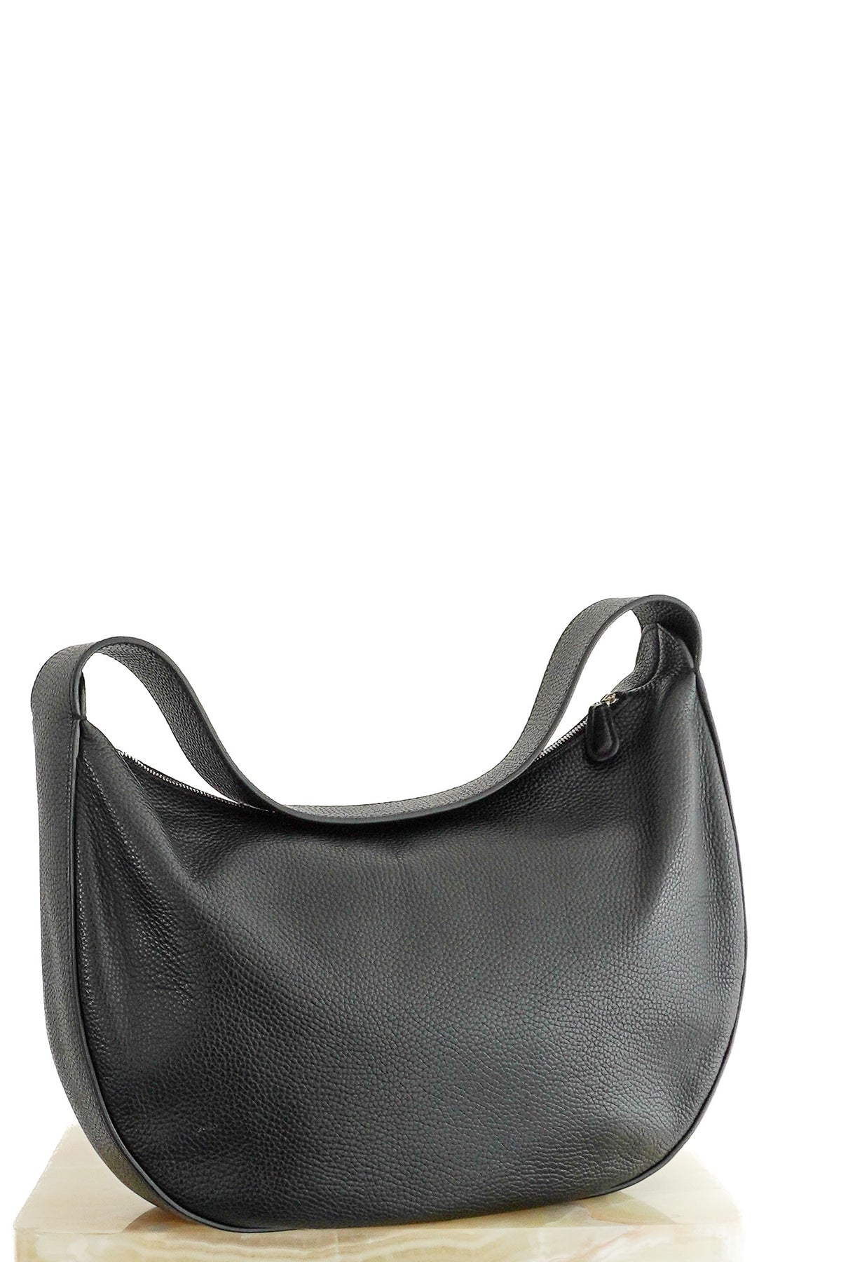 Front Image: The Row Allie Shoulder Bag in Black Grained Calfskin Leather Chelsea London