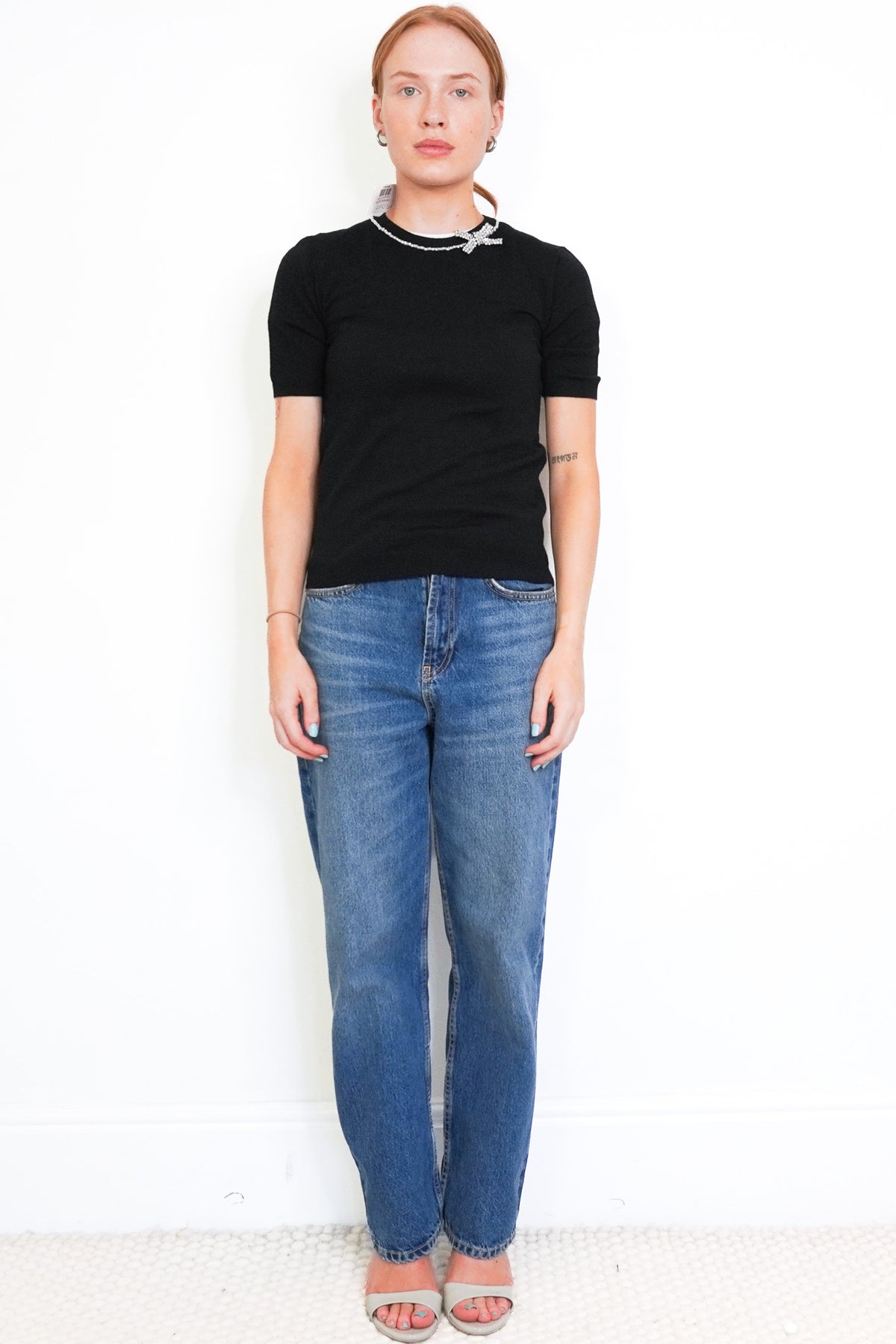Front Image: Valentino Bow Embellished Knit T-Shirt Chelsea London