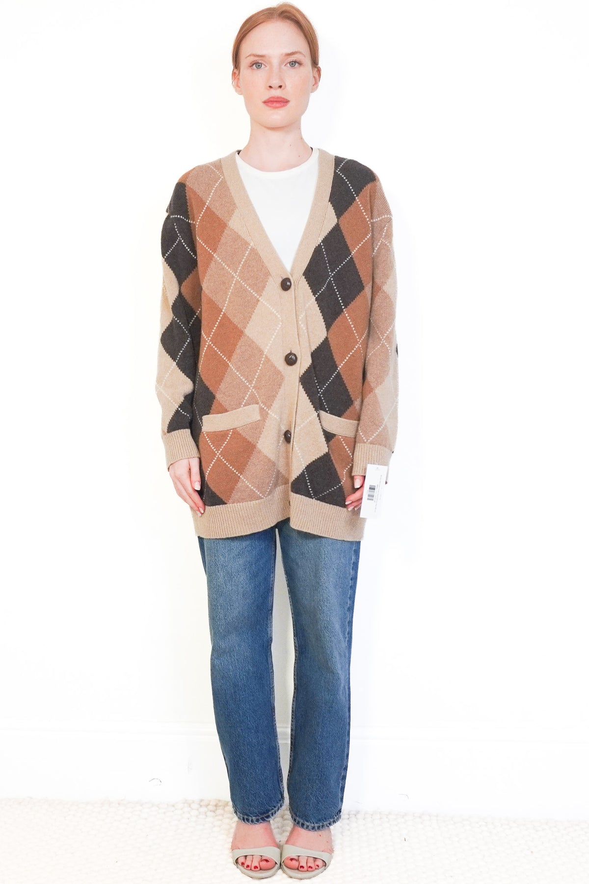 Front: Nili Lotan Sofhie Argyle Cardigan, Cognac & Nutmeg