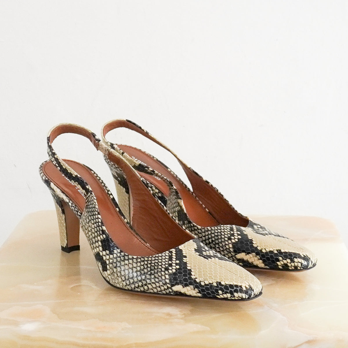Front Paris Texas Snake Skin Slingback Heels