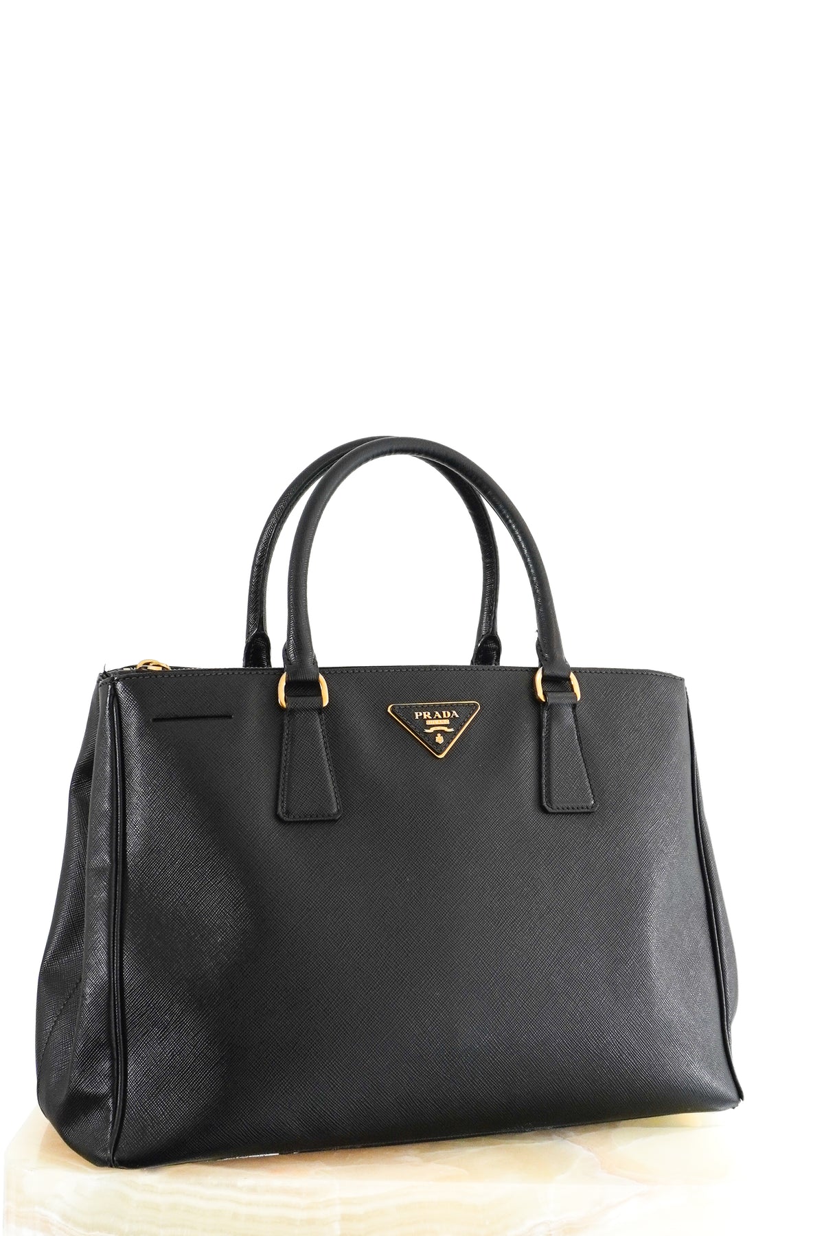 Front: Prada Galleria Large Black Saffiano Leather Tote Bag