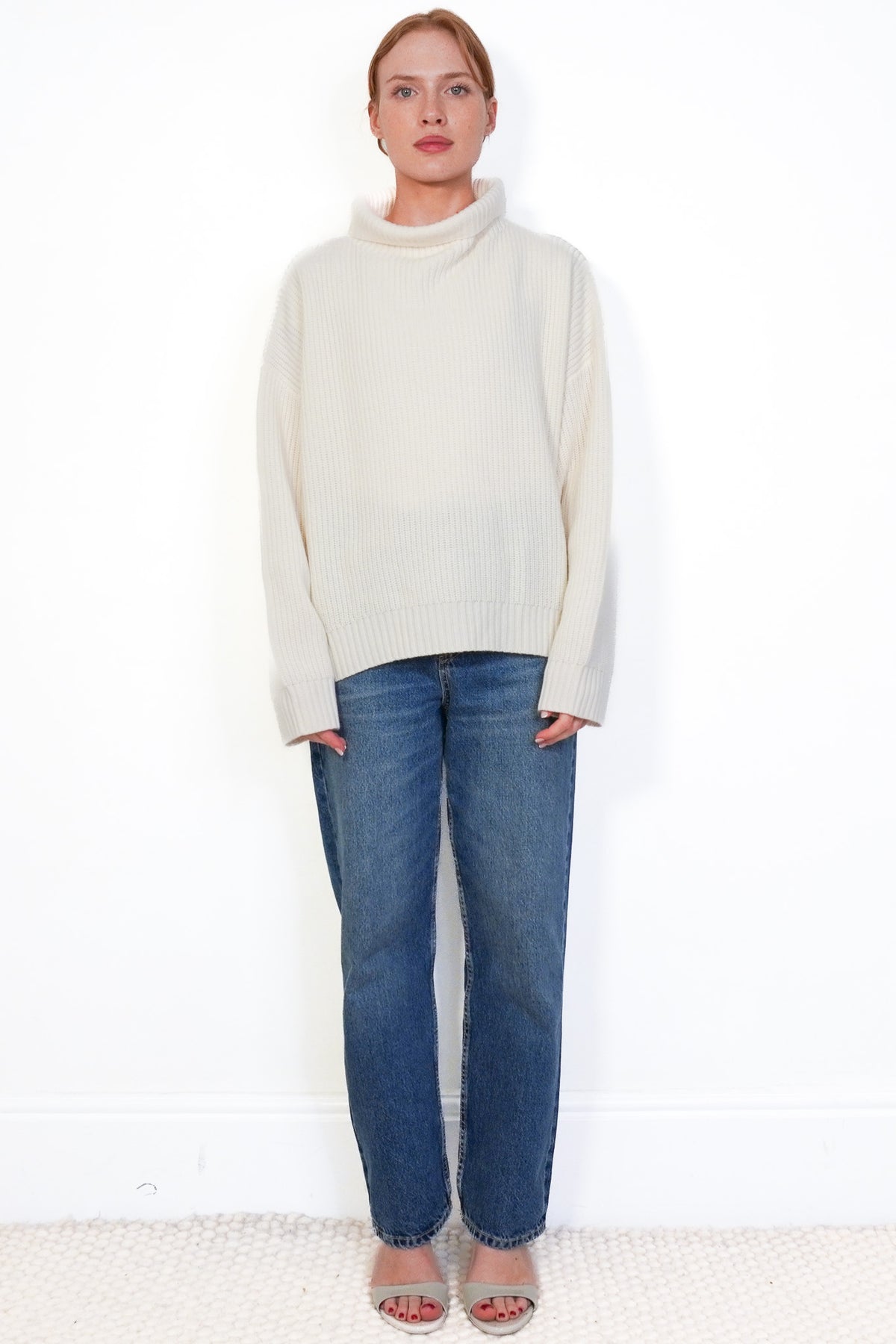 front: Rae Feather Cream Mock Neck Knit Jumper
