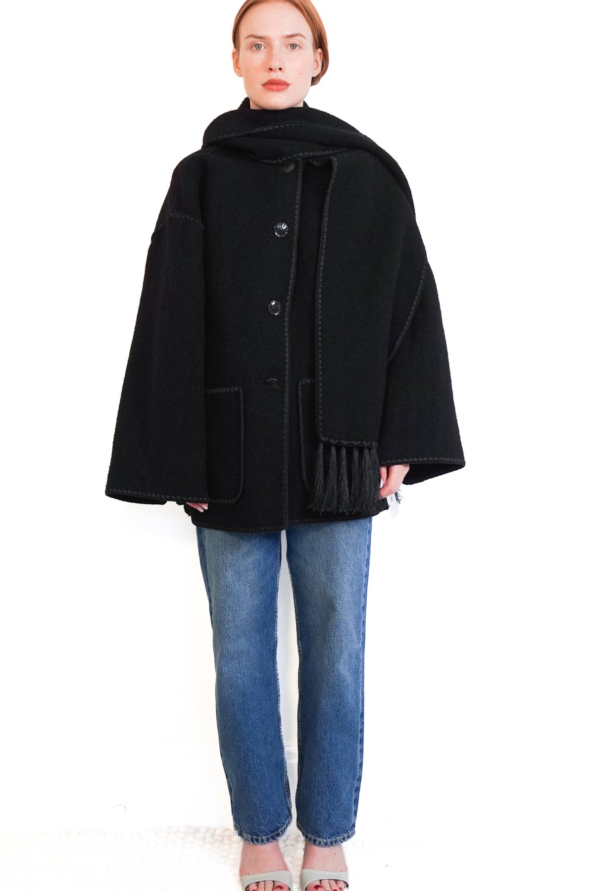 Front: Toteme Scarf Coat in Black Wool