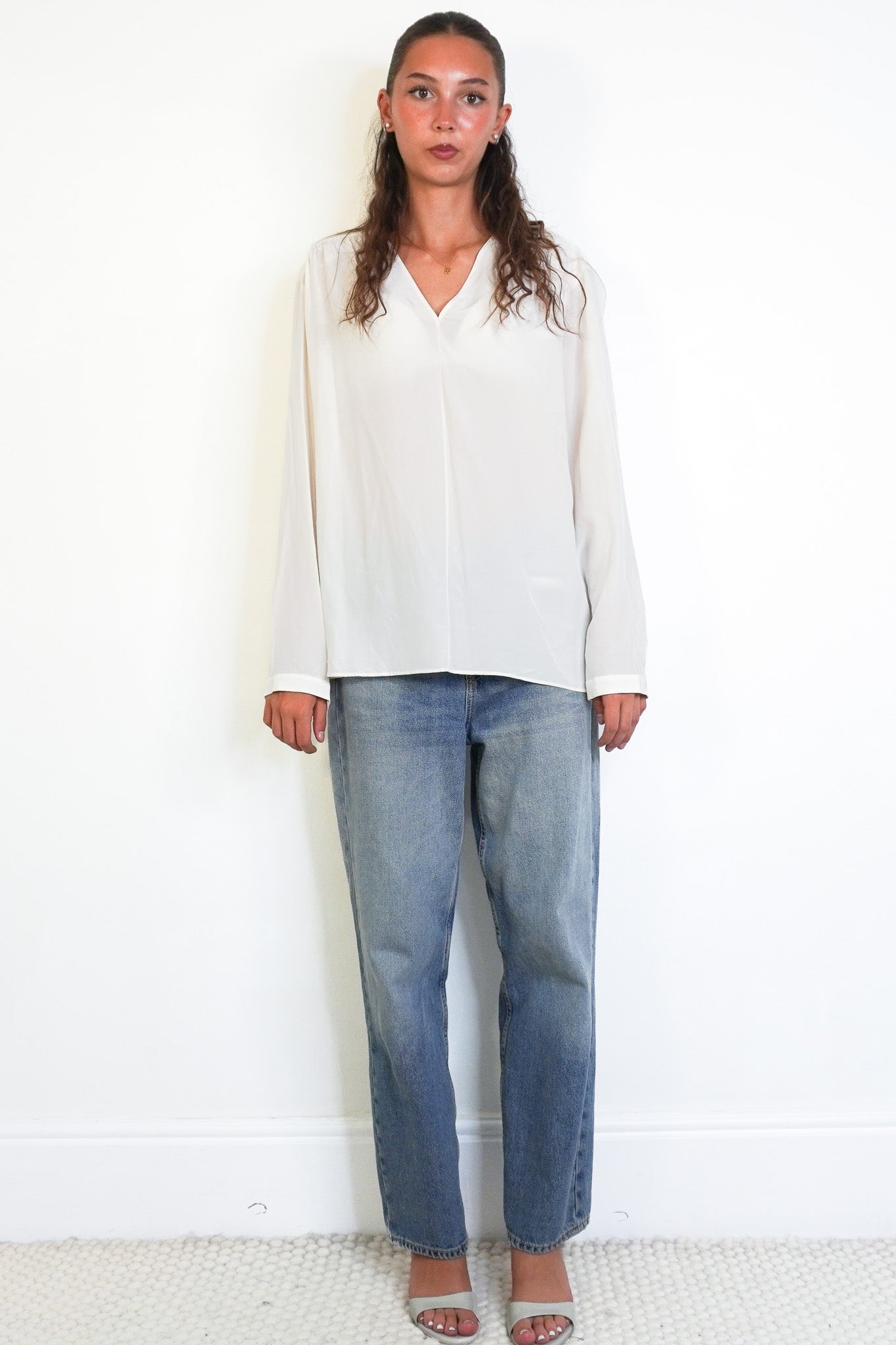Front image JOSEPH Ivory V-Neck Fluid Blouse Chelsea London