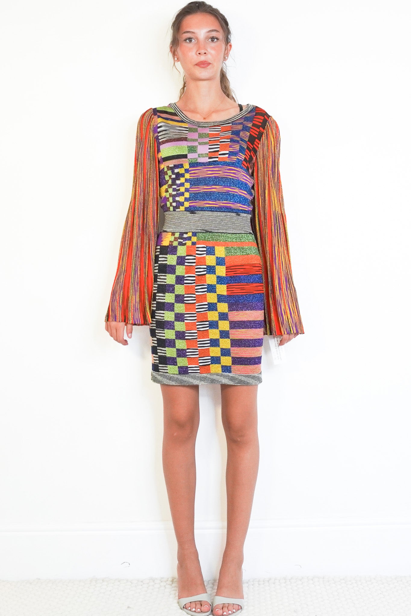 Front image Missoni Multi-Colour Metallic Patchwork Long-Sleeve Mini Dress Chelsea London