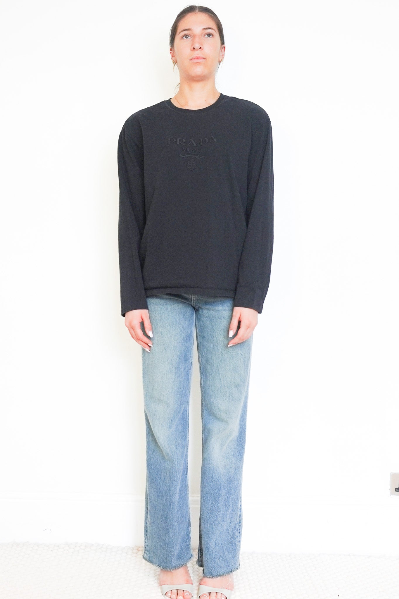Front image Prada Cotton Logo Long Sleeve Top Chelsea London