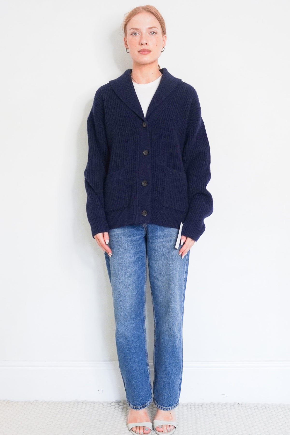 Front image Ralph Lauren Shawl Cardi-Long Sleeve Cardigan in Hunter Navy Chelsea London