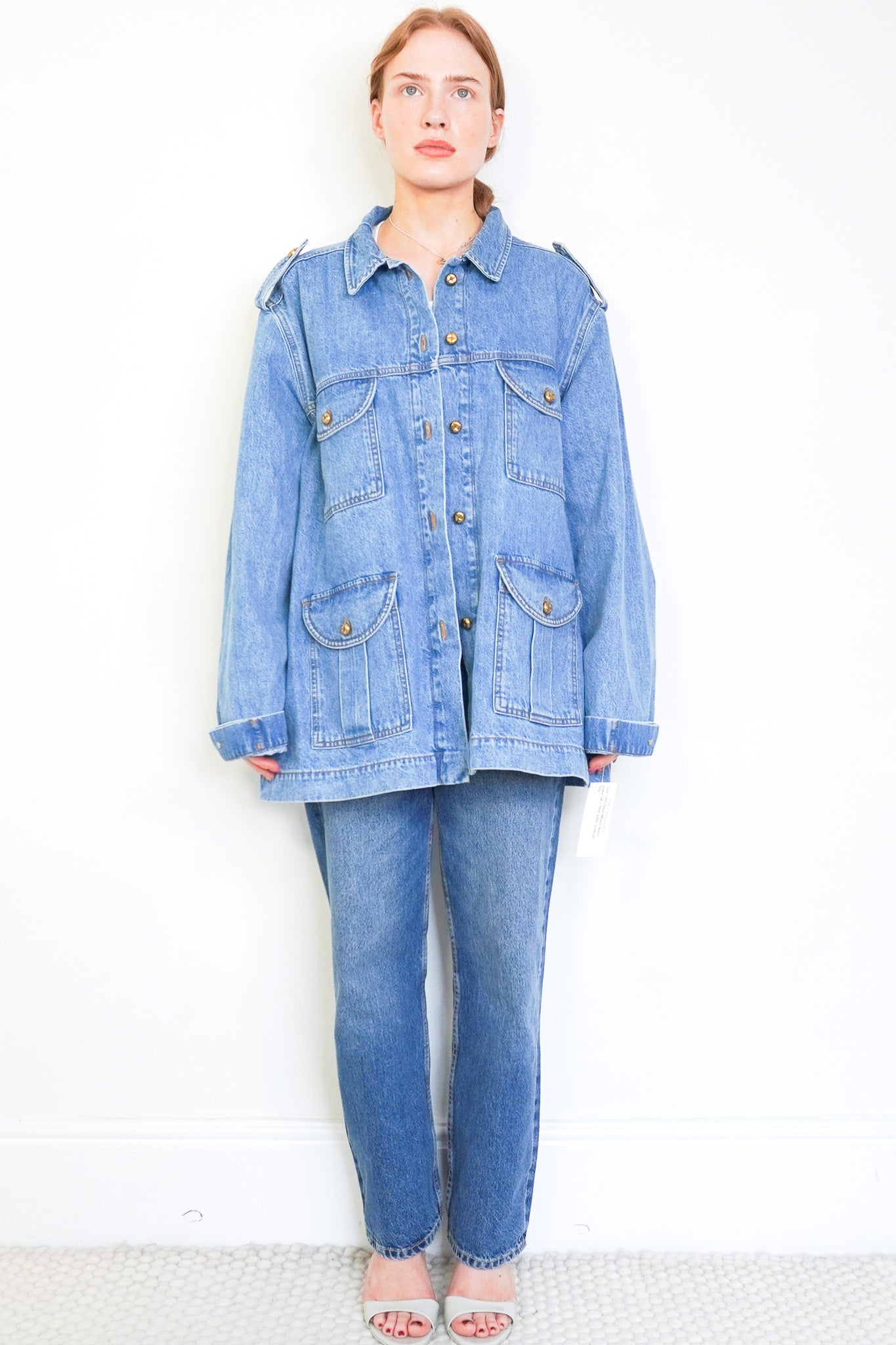 Front image of Blazé Milano Light Wash Denim Safari Jacket Chelsea London