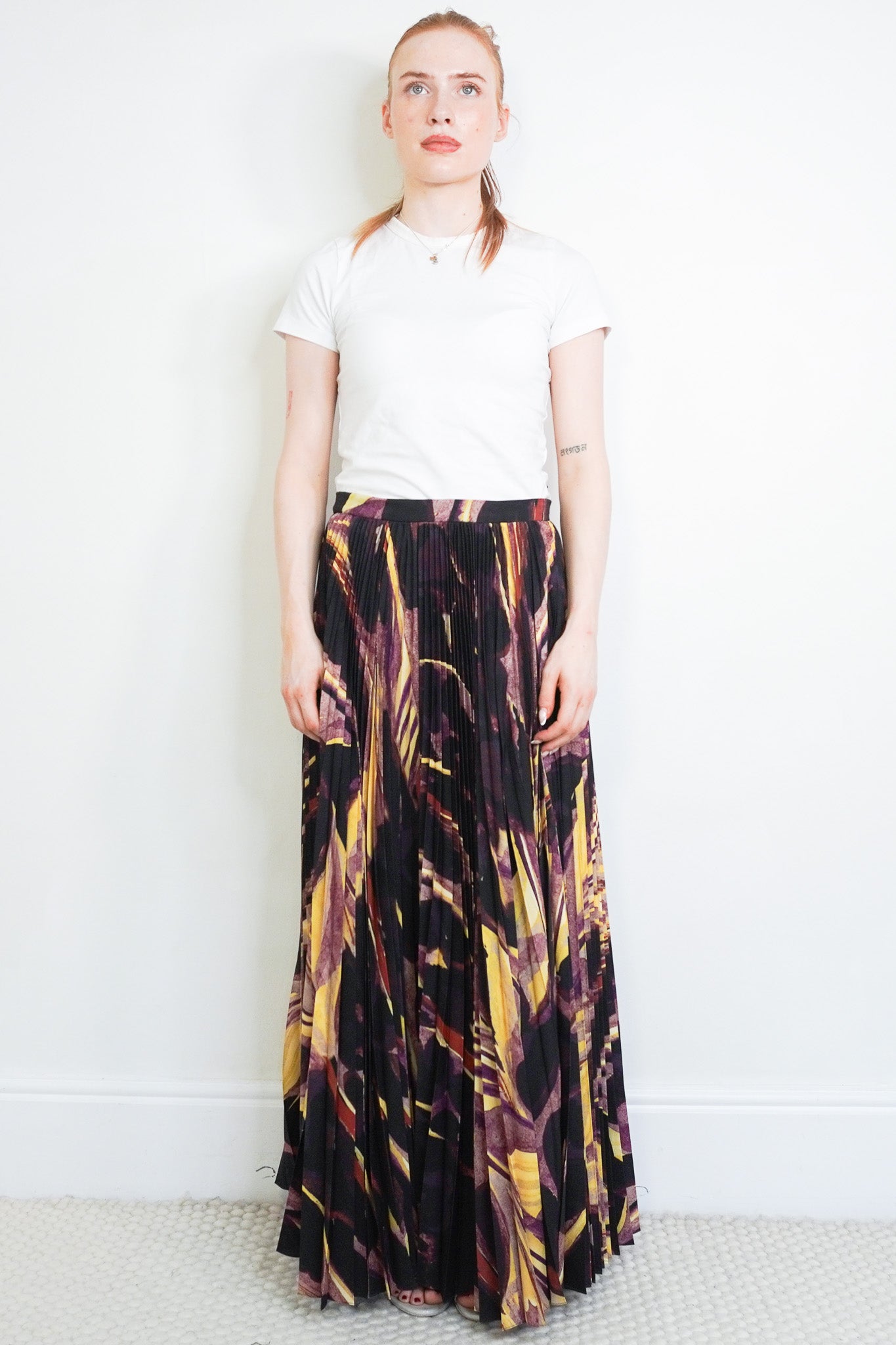 Front image of the Altuzarra Abstract Print Pleated Maxi Skirt Chelsea London