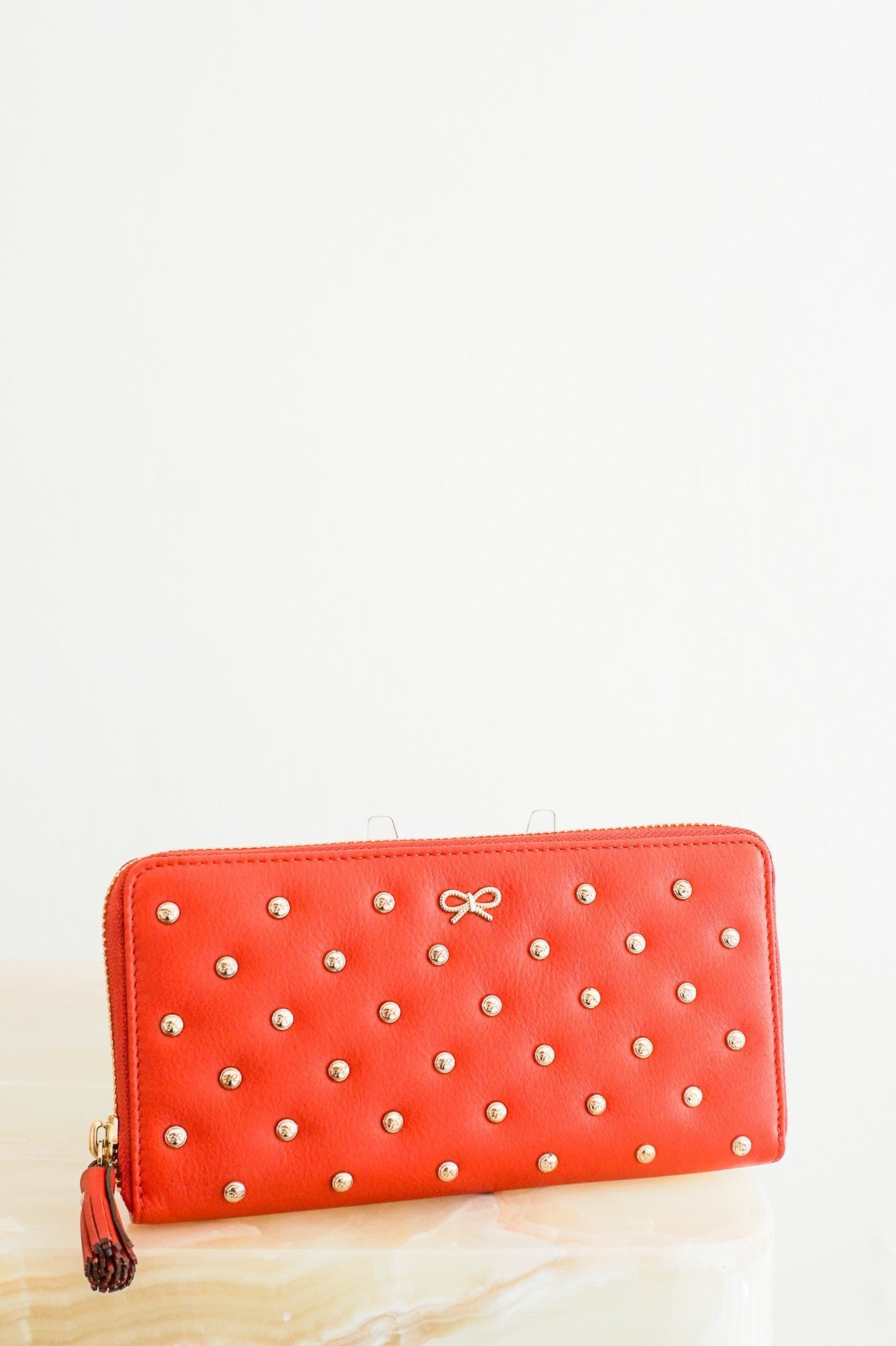 NEW Anya Hindmarch Studded Leather Zip Around Wallet in Orange (RRP £275) | Authentic Preloved - Reloved Again