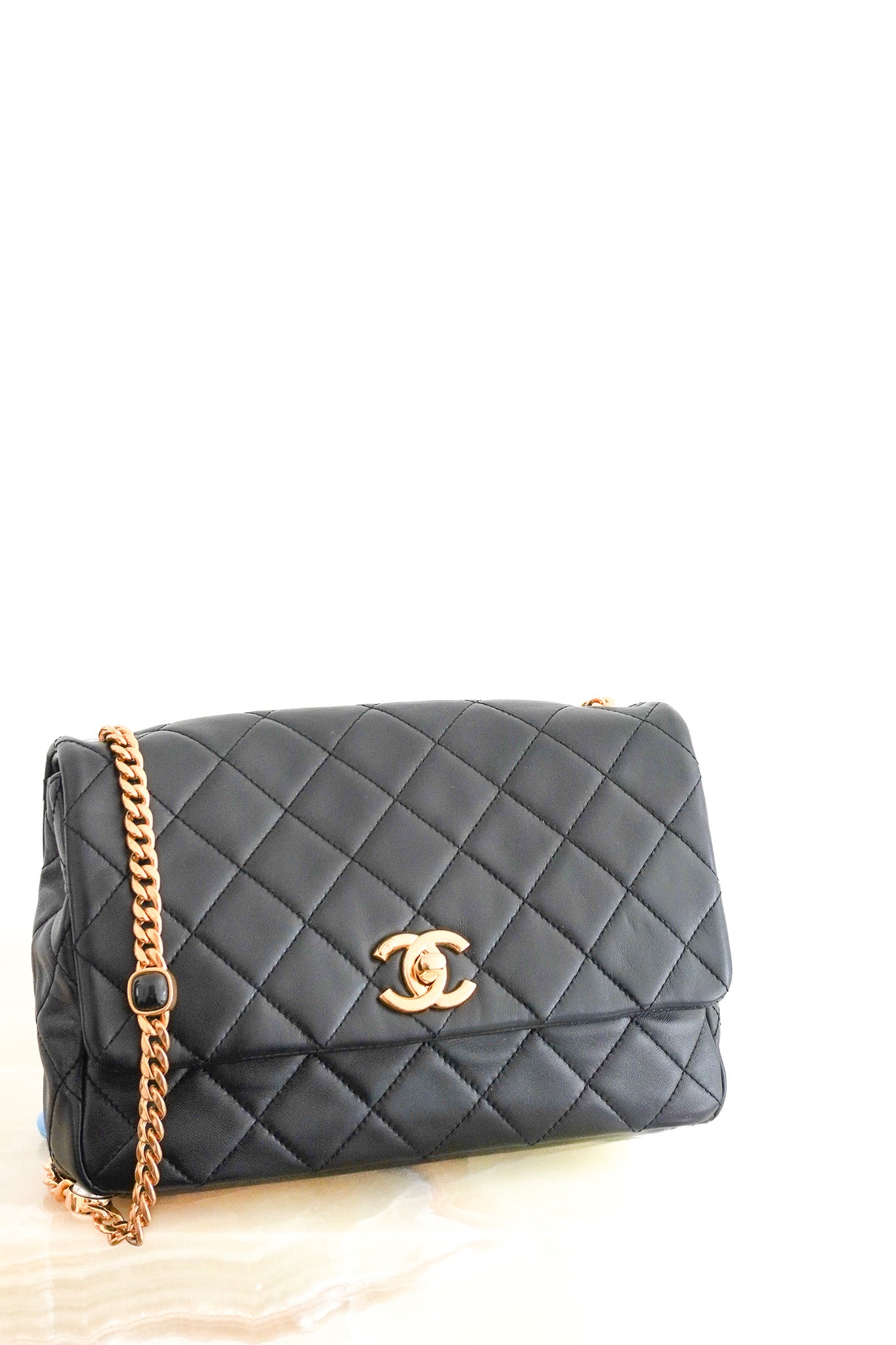 Front image of the Chanel Black Lambskin Quilted Flap Bag with Bijoux Chain Chelsea London