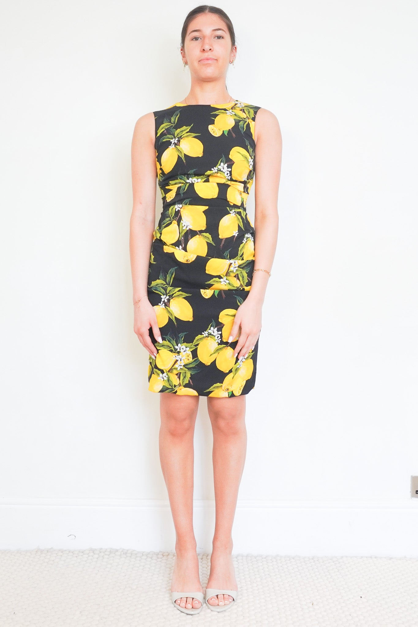 Front image of the Dolce and Gabbana Lemon Print Silk Dress Chelsea London