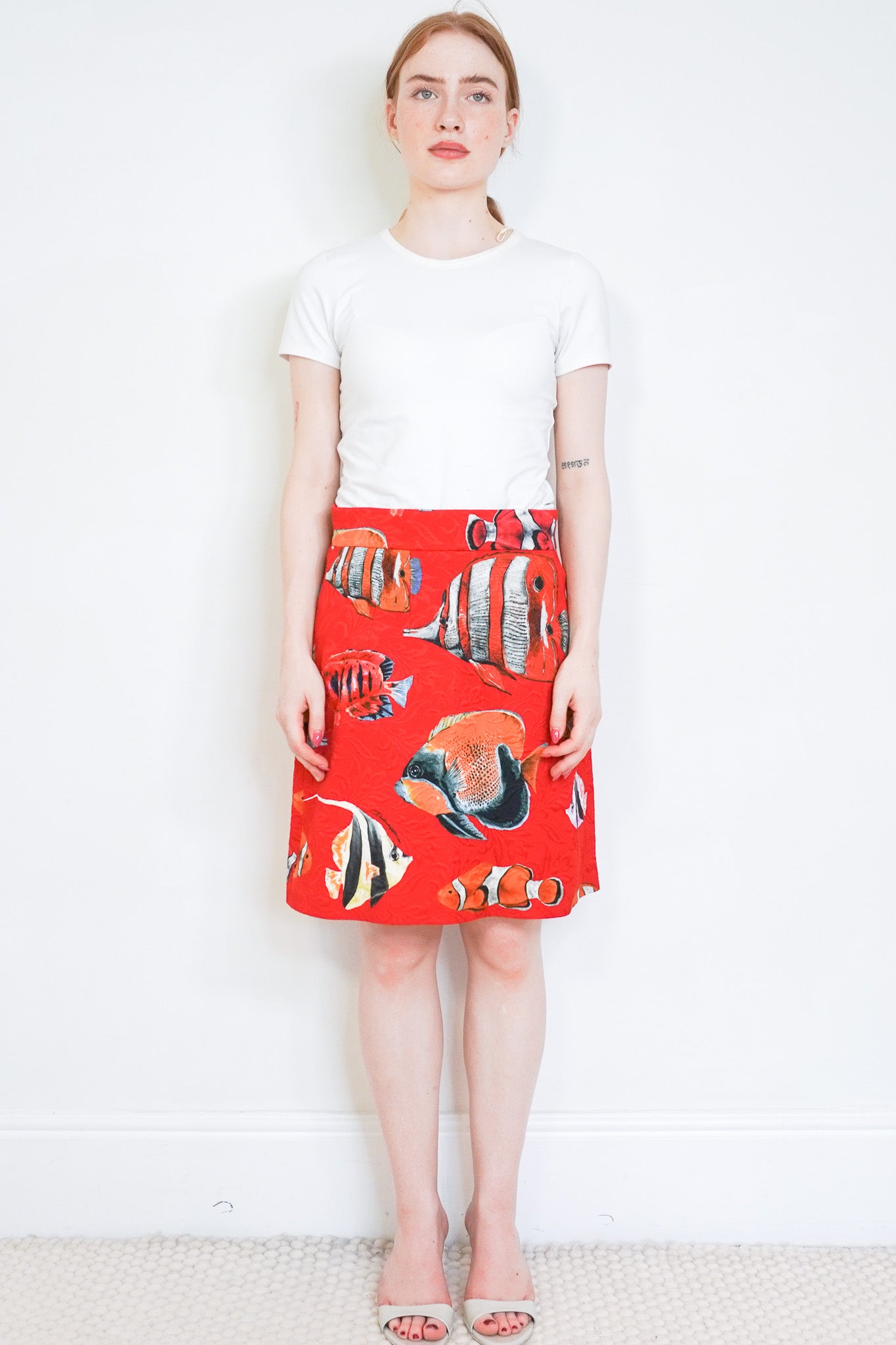 Front image of the Dolce and Gabbana Tropical Fish Print A-Line Skirt Chelsea London