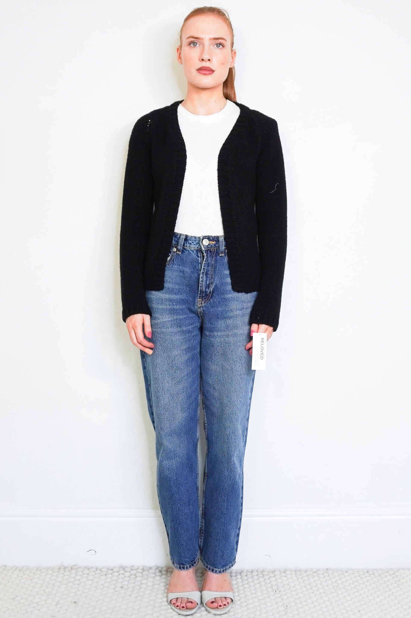 Front image of the I Pezzi Dipinti Black Knit Cardigan Chelsea London