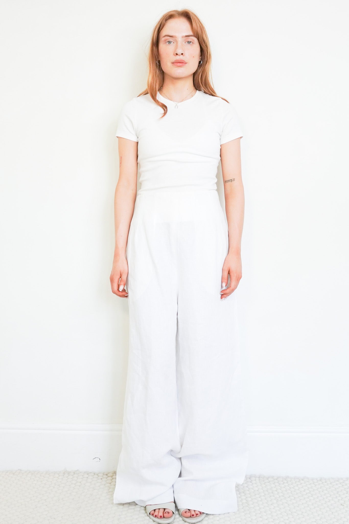 Front image of the Kallmeyer White Linen Trousers Chelsea London