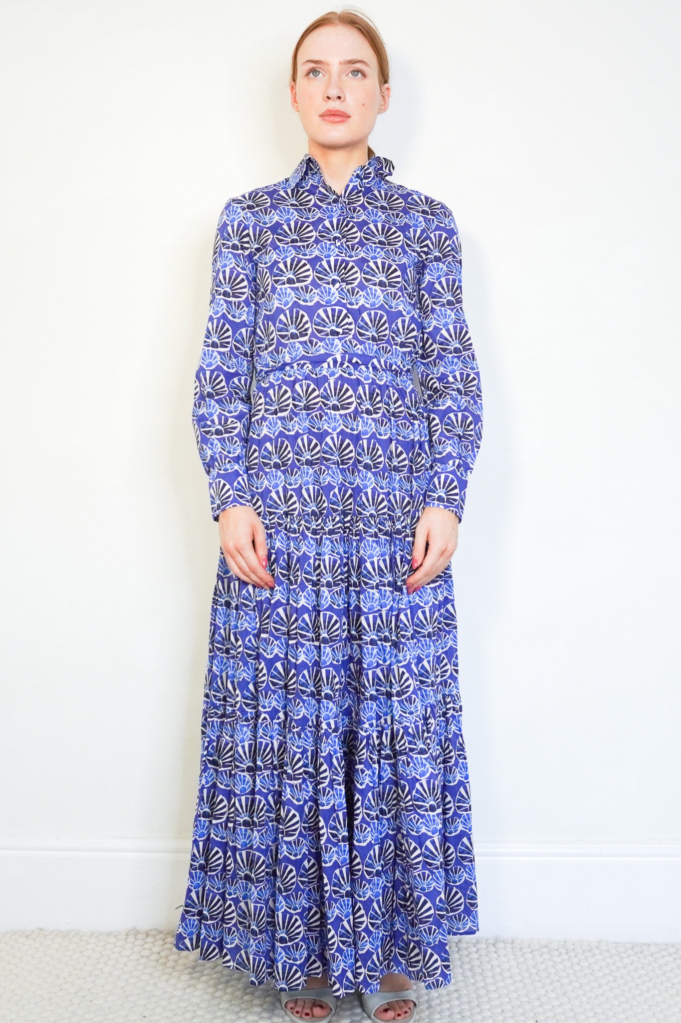 Front image of the La Double J Blue Pattern Shirt Dress Chelsea London