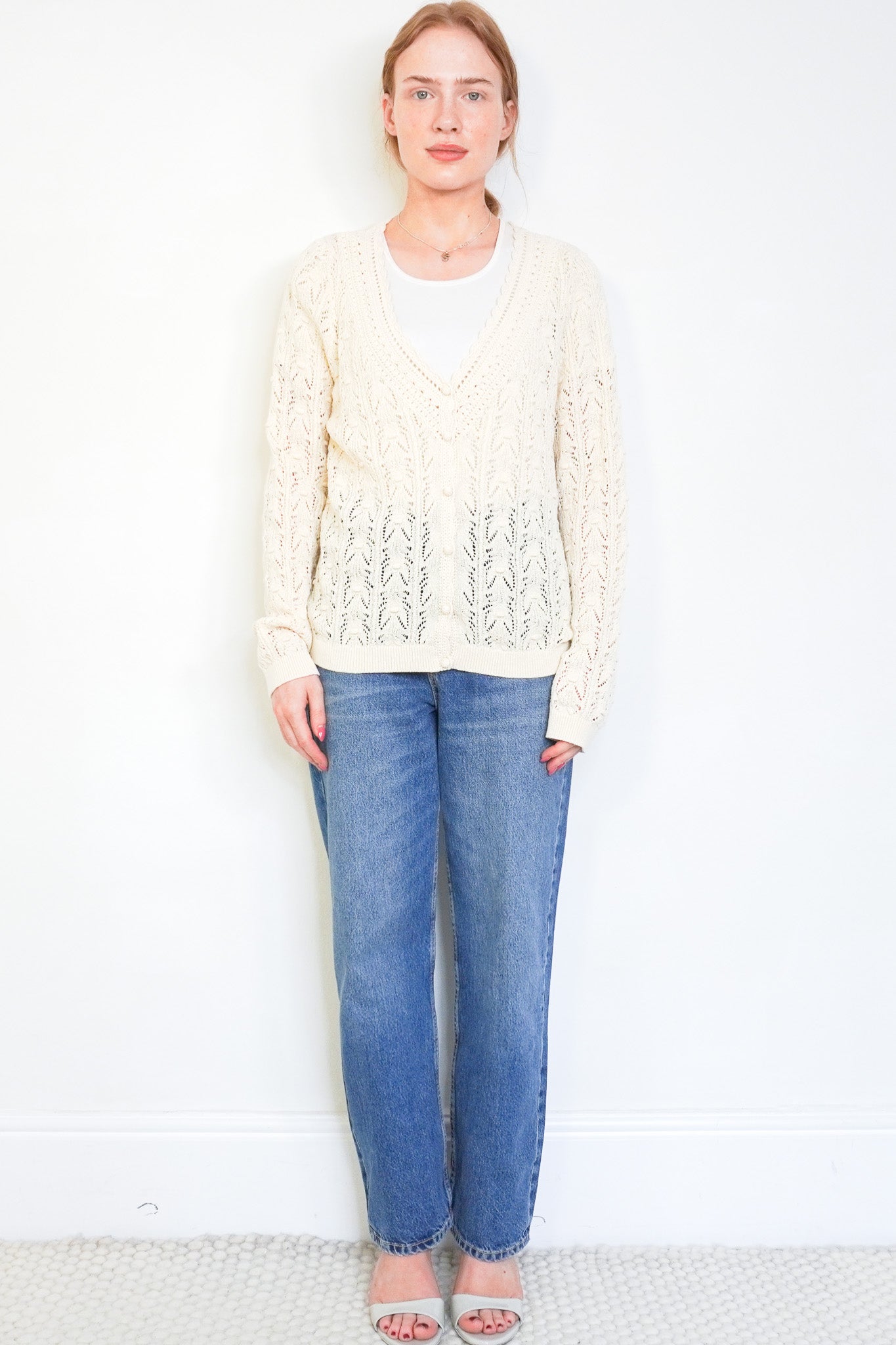 Sézane La Maille Cream Pointelle Knit Cardigan (RRP £150) | Authentic Preloved - Reloved Again
