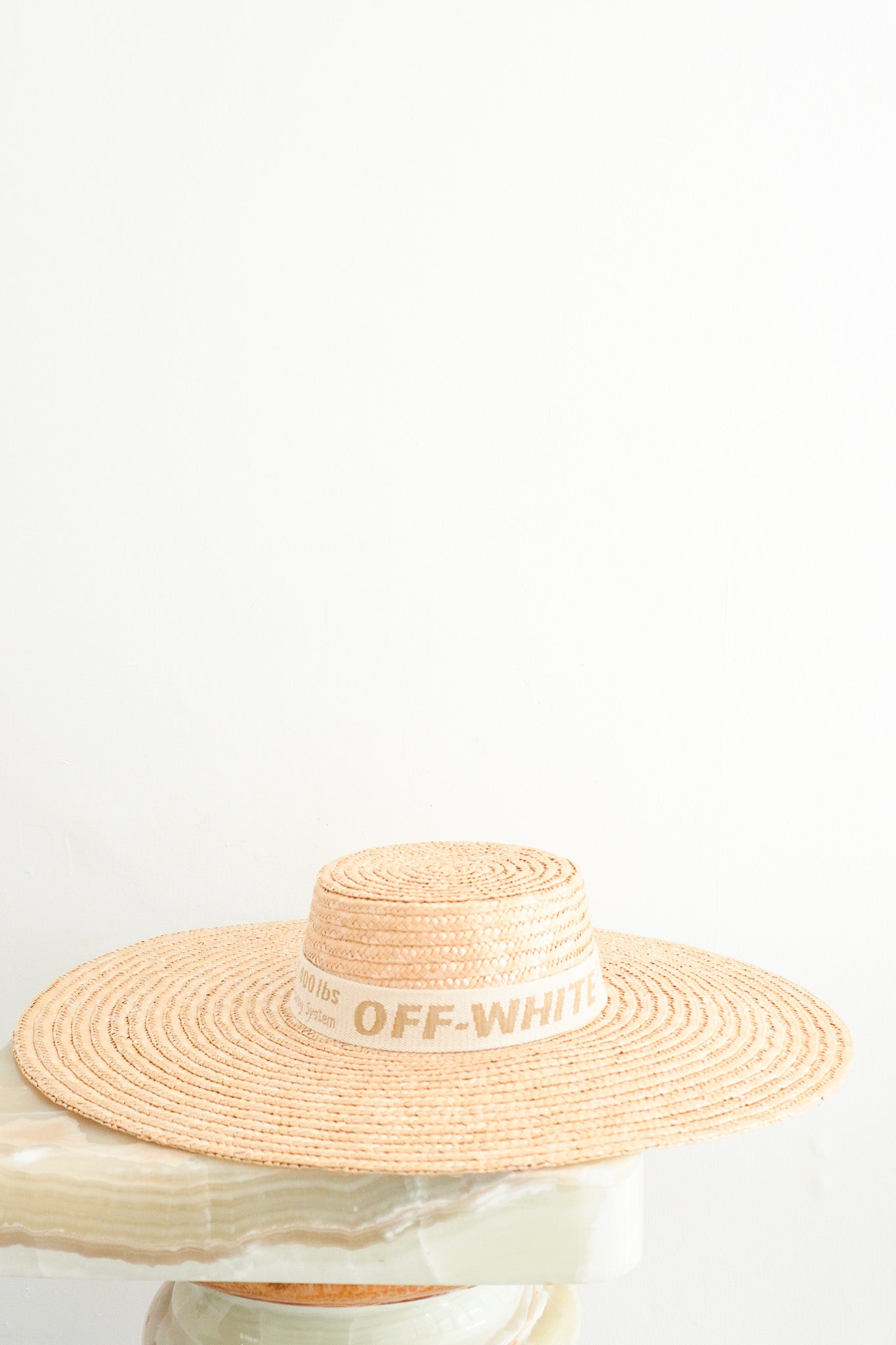 Front image of the Off White Straw Wide Brim Boater Hat Chelsea London
