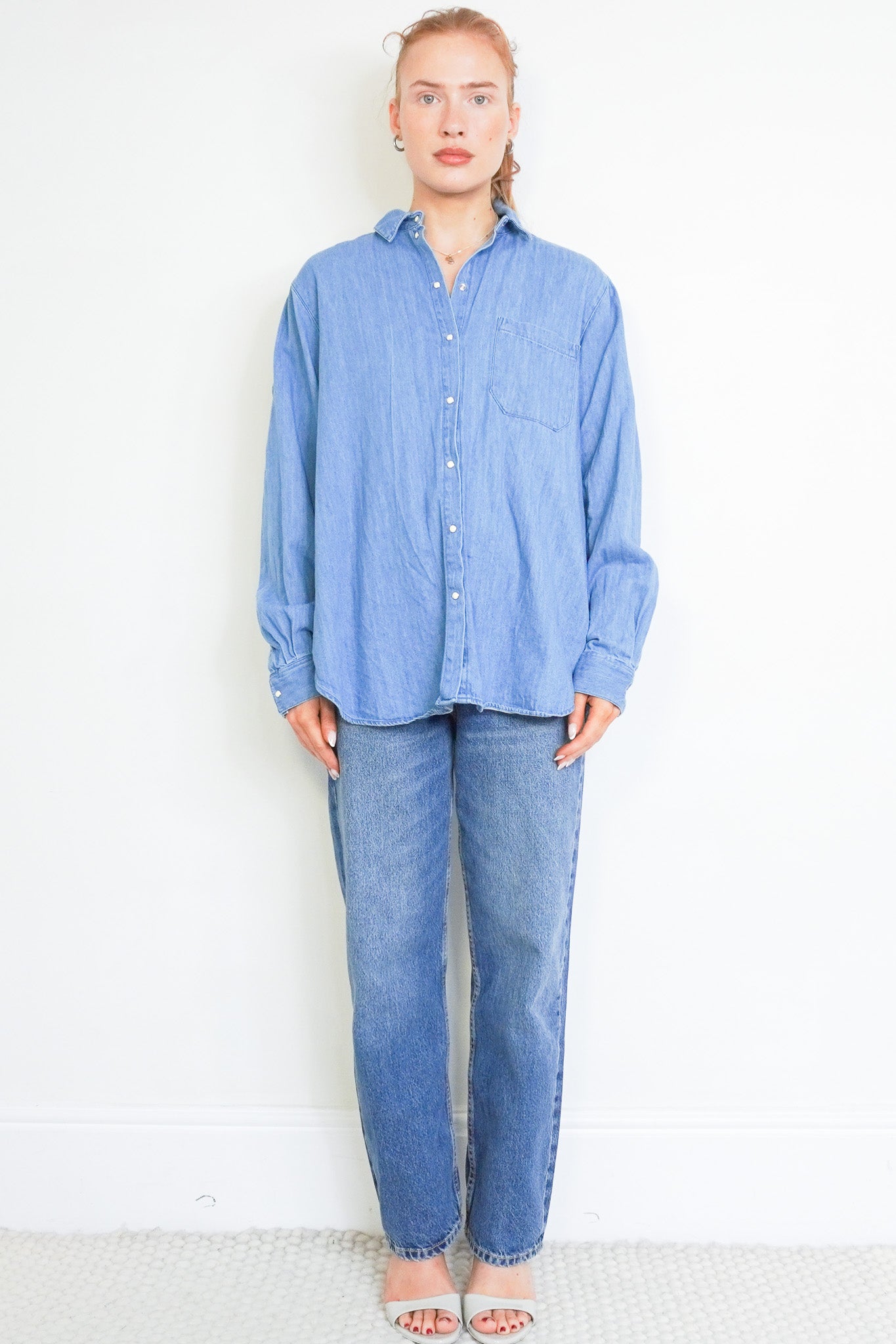 Front image of the Sezane Max Denim Shirt Chelsea London