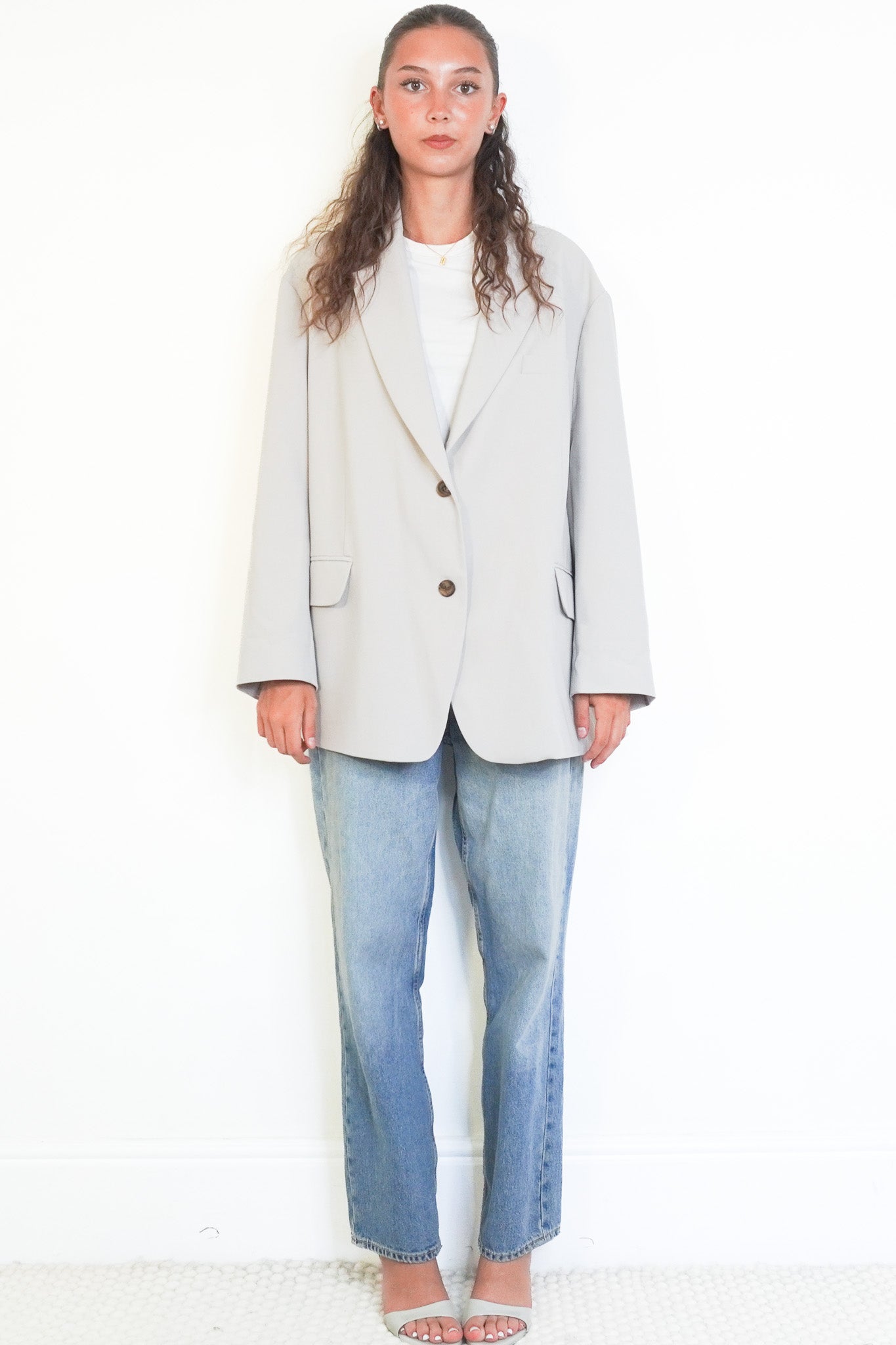 Front image of the The Frankie Shop Grey Blazer Chelsea London