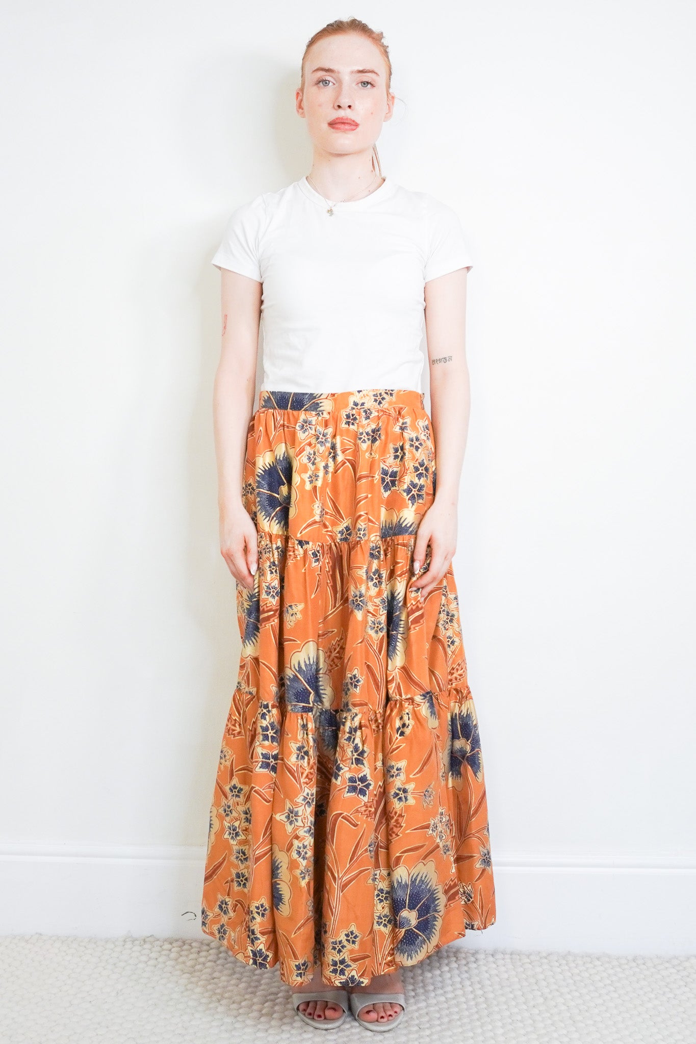 Front image of the Ulla Johnson Ochre Silk Skirt Chelsea London