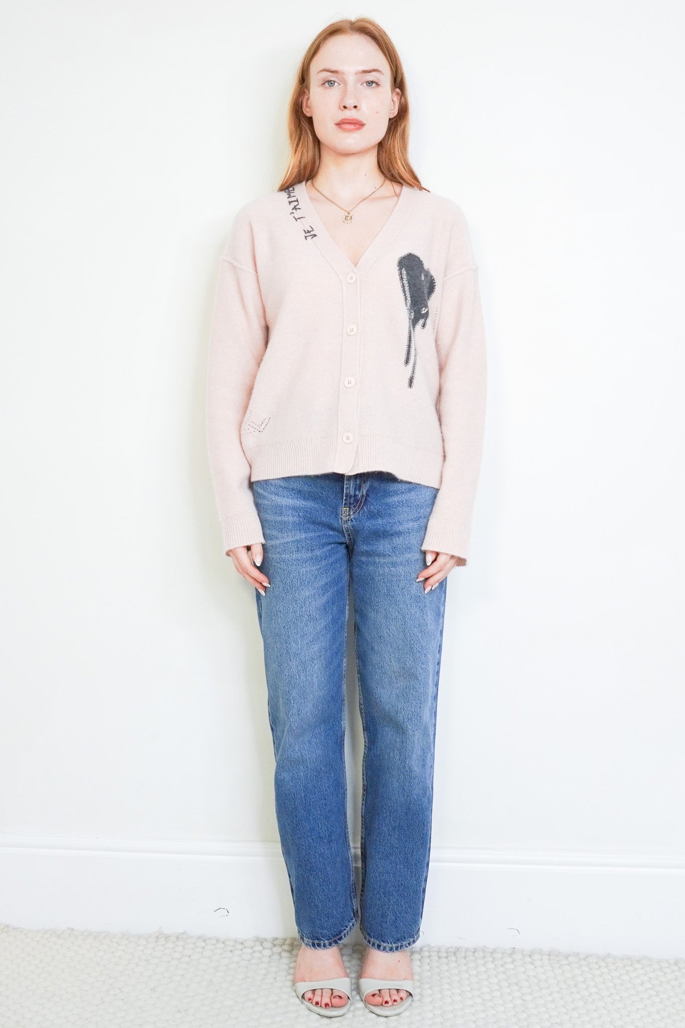 Front image of the Zadig and Voltaire Pink Mirkaz Flowing Hearts Cardigan Chelsea London