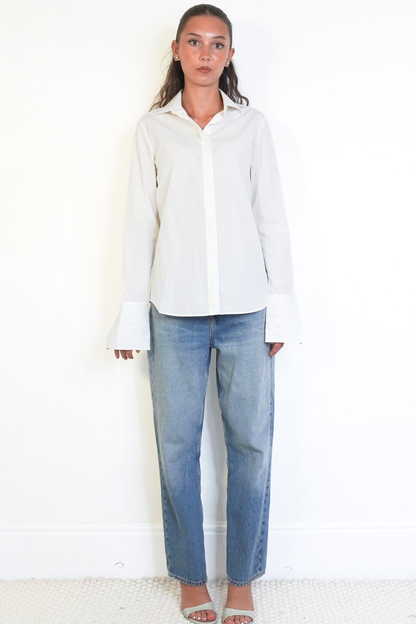 Front image Loro Piana White Shirt with Textured Collar Chelsea London